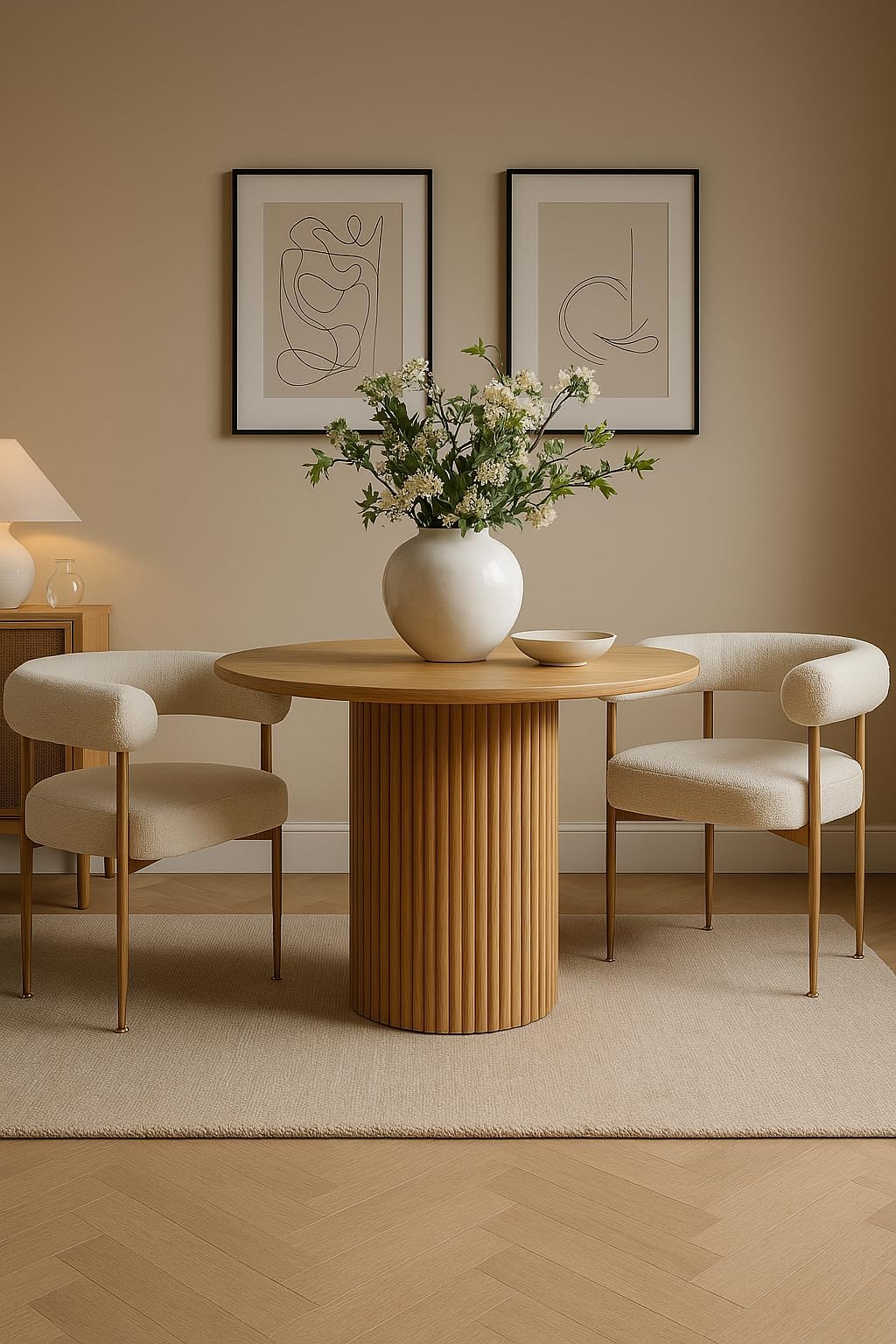 Round Wooden Dining Table – Solid Wood Dining Table for 4 Seater Table for Kitchen, Dining Room & Restaurant Natural Finish | Sturdy & Elegant Design (Only Table)