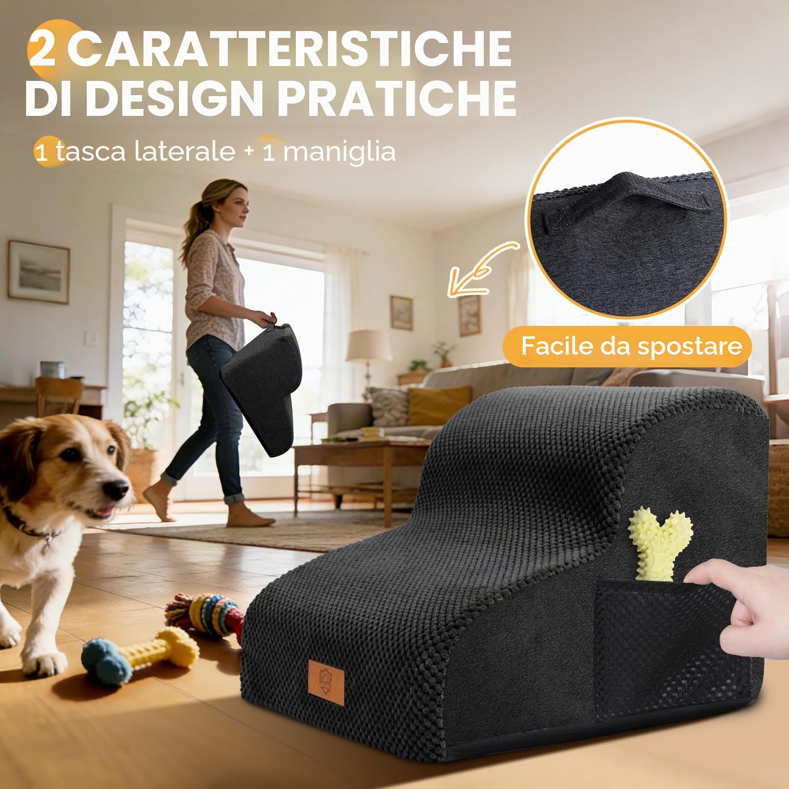 Zvonema Scaletta per Cani 2 Gradini, Rampa per Cani Letto in Spugna, Scala Antiscivolo per Animal In Schiuma Ad Alta Densità, Gradini Antiscivolo per Cuccioli Gatti