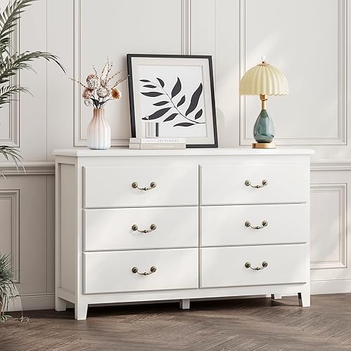 Miniatura 8 de SINROM Cómoda negra para dormitorio, cómoda moderna de 6 cajones para habitación de los niños, cómoda ancha con tiradores dorados