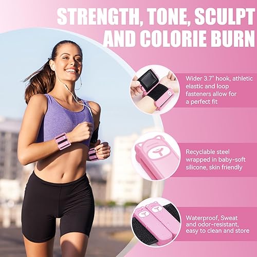 Miniatura 3 de Juego de 2 pesas para muñeca y tobillo (1 libra cada una), pulseras ajustables de silicona con peso para mujeres y hombres, pesas para brazos y