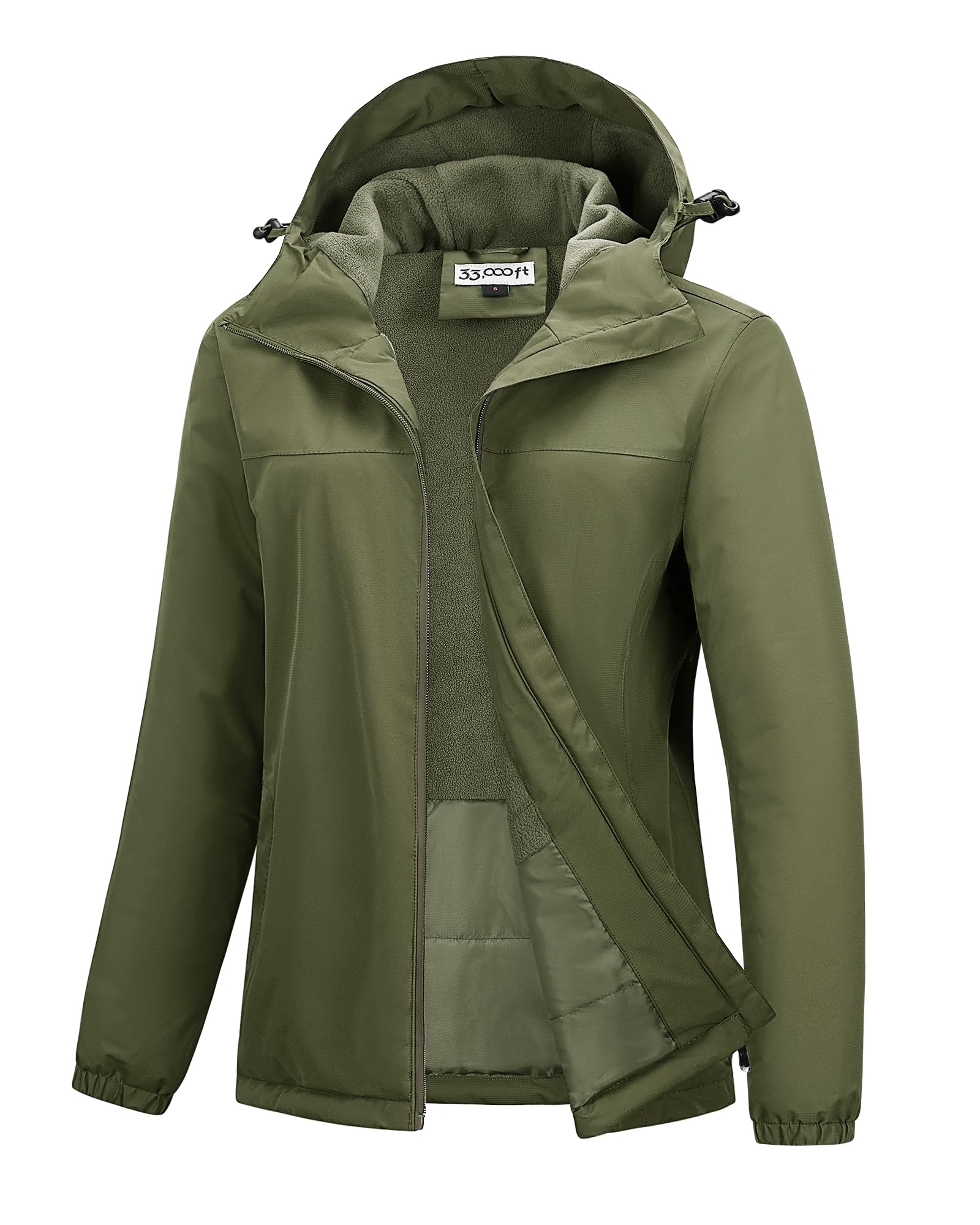33,000ft Women's Fleece Lined Rain Jackets Waterproof Lightweight Warm Raincoats for Hiking Travel Skiing Windbreaker