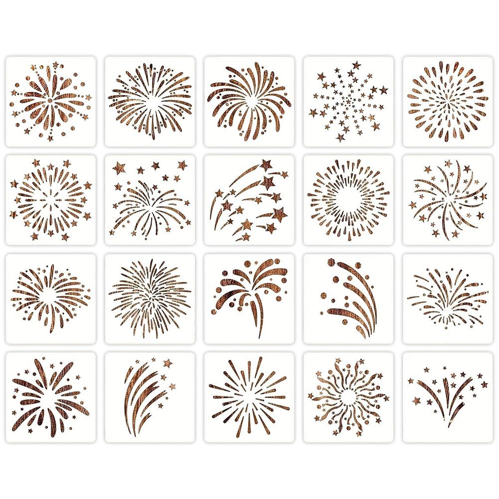 20PCS Firework Stencil Flowers Stencil for Painting on Wood Drawing Stencils Reusable DIY Crafts Drawing Templates Stencils for Painting on Wood