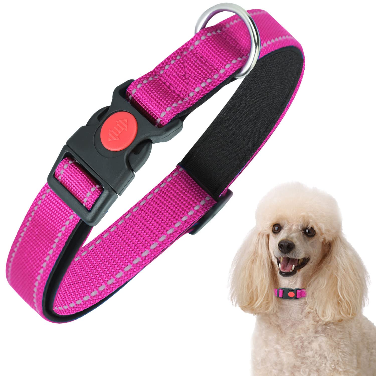 Nobleza Collar Perro, Collar Nylon Reflectante Suave Acolchado para Perros, Ajustable Collar Perro Pequeño con Cerradura de Seguridad, Collares de Entrenamiento para Perros (S, Rosa)