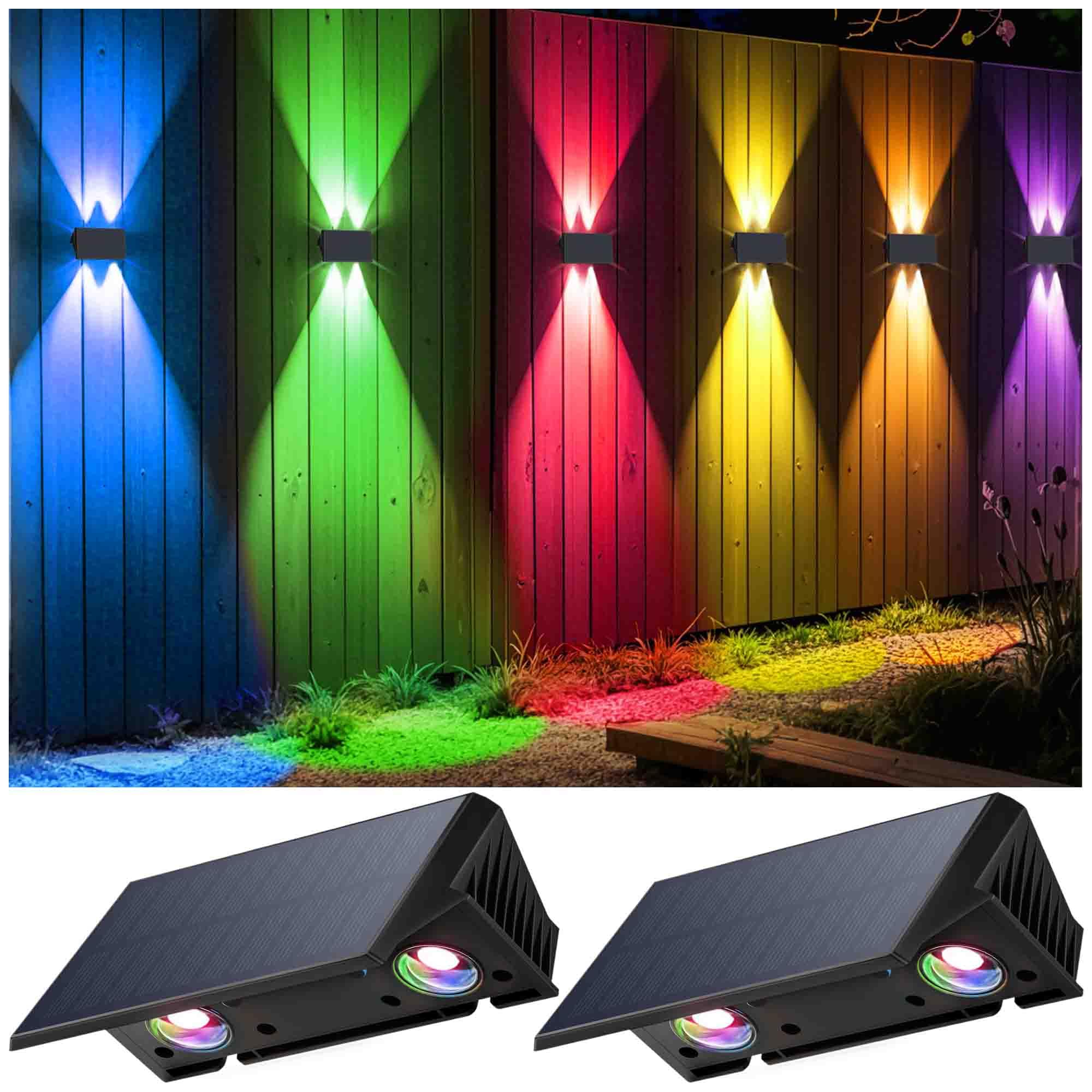 IIRARA Solar Wall Lights Outdoor – Dual-Colour (Warm White + RGB) Up/Down Lighting, IP67 Waterproof, 12H Runtime for Gardens, Fences & Heritage-Style Homes, 2Pack — image 1