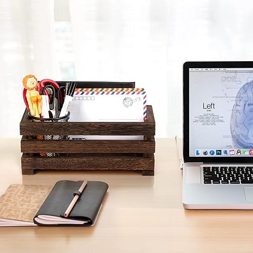 Miniatura 3 de AKKO Organizador de correo rústico, soporte de madera para clasificador de cartas y correo para encimera, caja de almacenamiento de encimera de