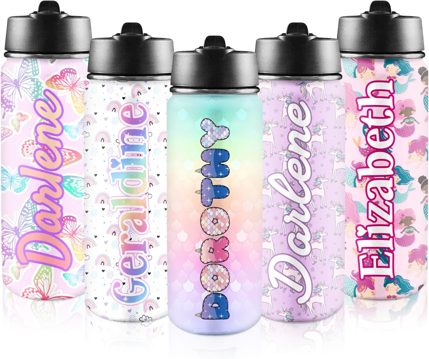 Personalized Water Bottles for Girls Boys for School With Name or Text Custom Insulated Stainless Steel Sports Water Bottle with Straw and Handle for Girl and Boy