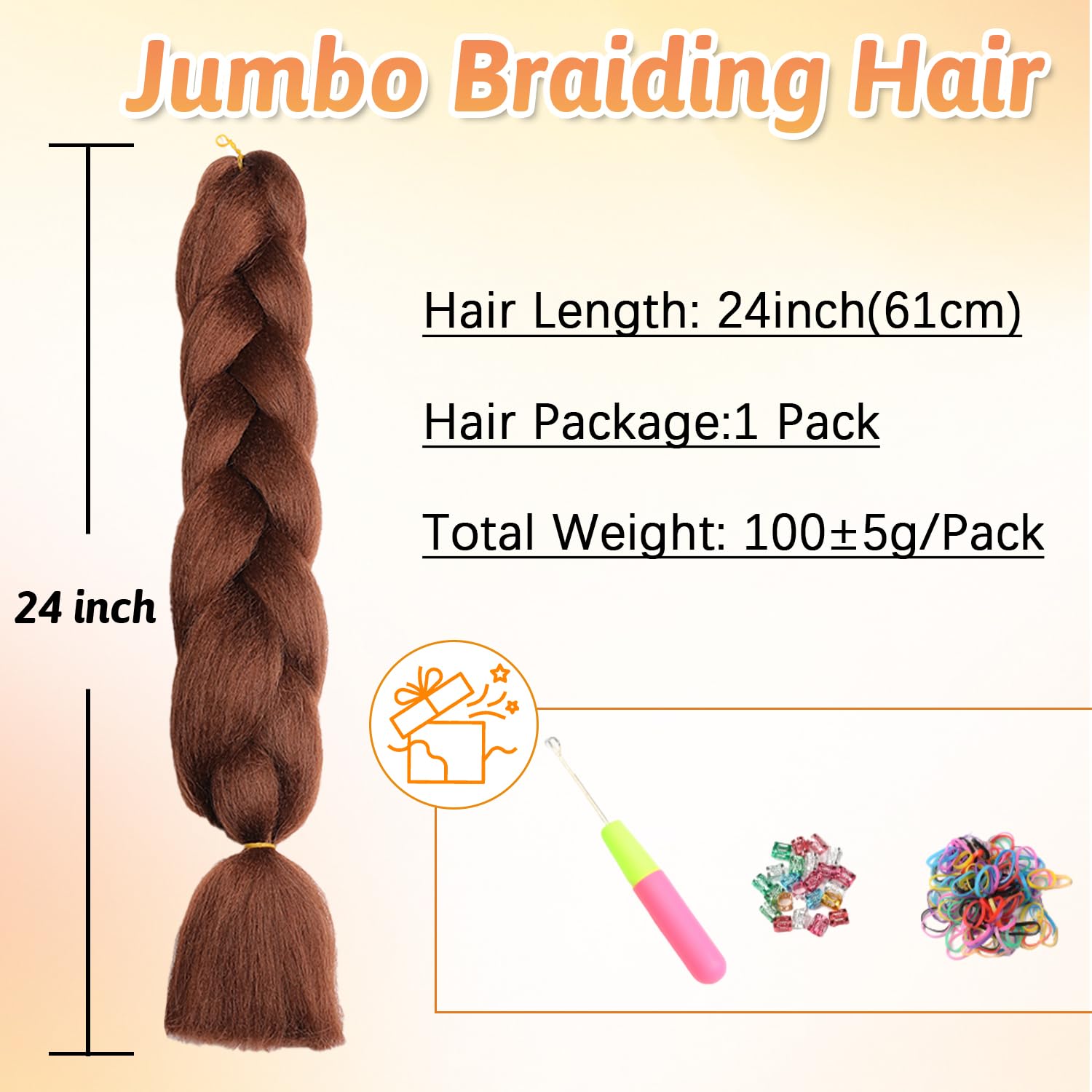 ShowJarlly Capelli per Treccine Africane Jumbo Treccia Capelli 24" Morbido Extension per Treccine Africane 1 Pack Treccine Africane Extension Capelli（33#/Castano Scuro#）