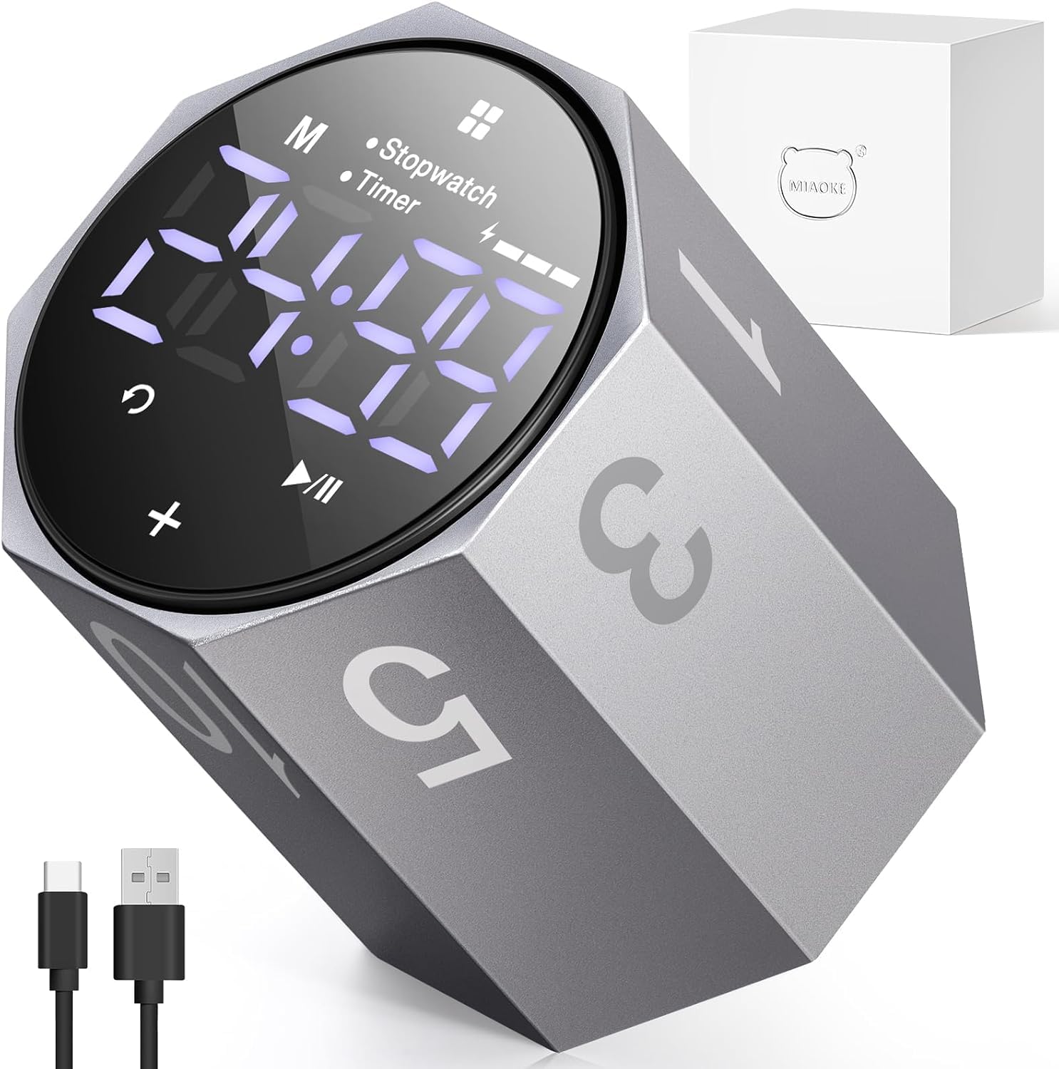MIAOKEPomodoro Timer-Aluminum Alloy Frosted Metal LED Large Screen Digital Automatically Rotated Display, Focus Efficient Management on Work and Study,Office,Living Room-Gray
