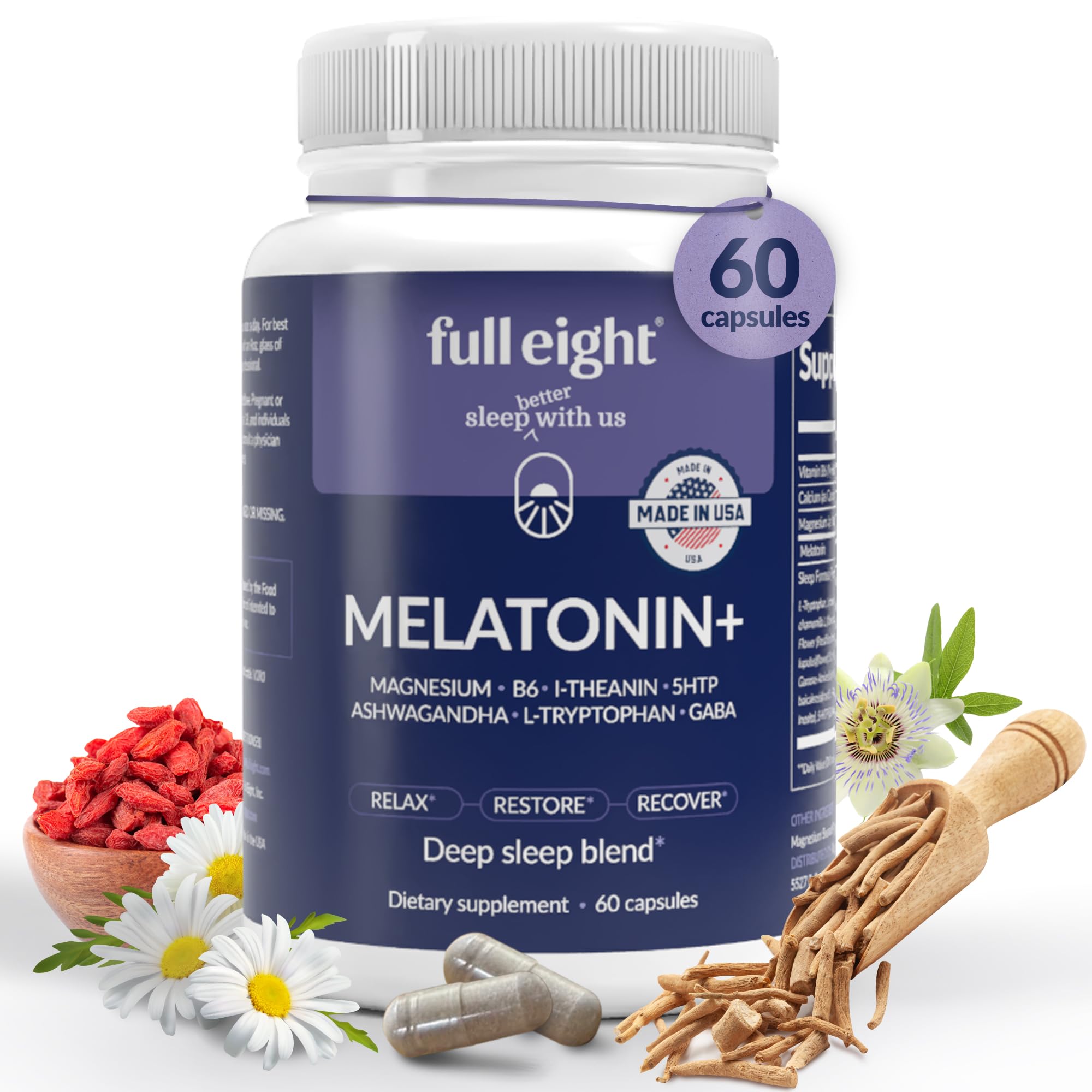 Melatonin+ Fast Dissolve Melatonin Supplements 10mg – Sleep Aid for Adults, Natural Sleep Support, Magnesium, B6, L-Theanine, 5-HTP, Ashwagandha, L-Tryptophan, GABA, 60 Capsules