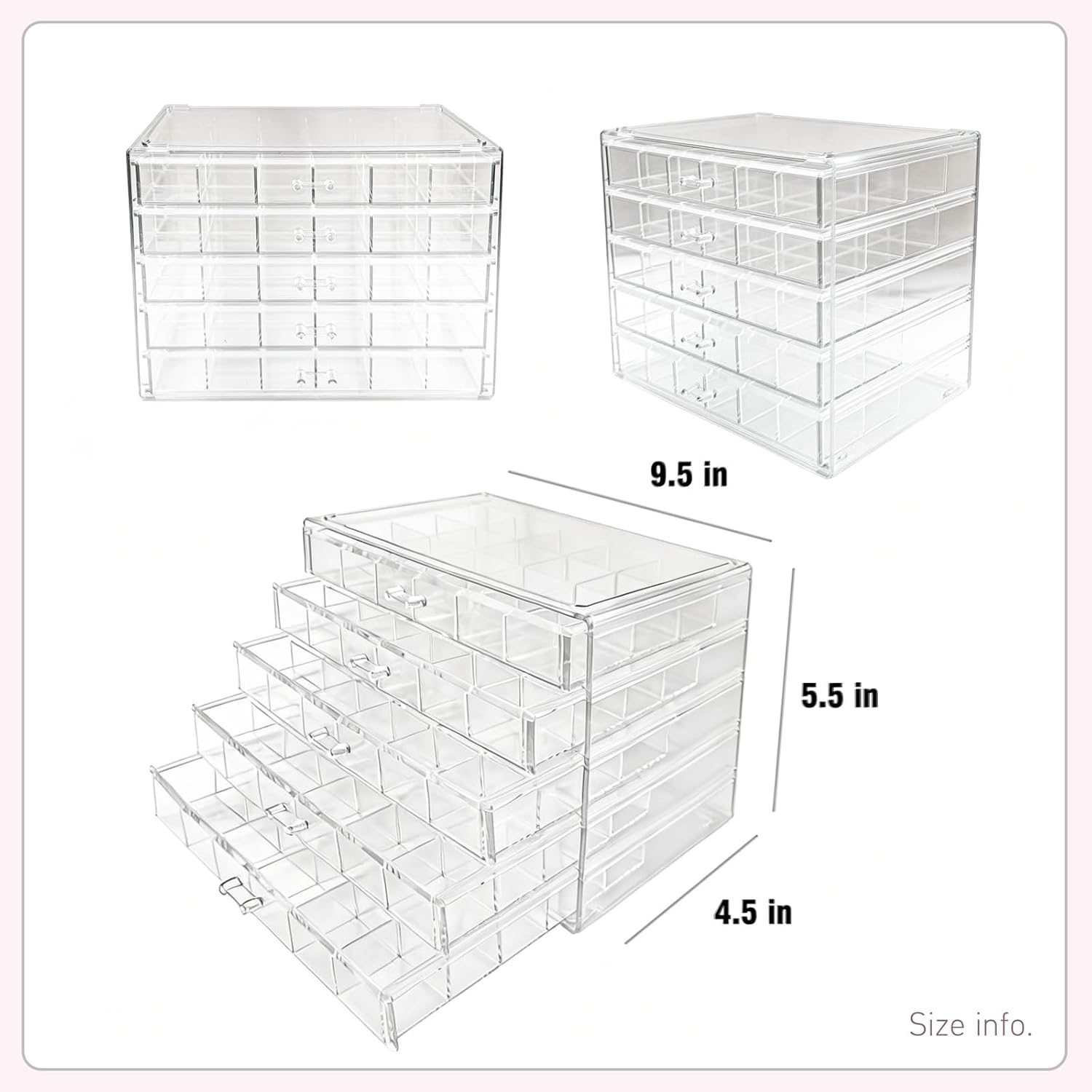 Acrylic Transparent Earrings Jewelry Organizer with 5 Drawers 120 grids, Stackable Necklace Rings Display Storage Case Box Holder, Clear