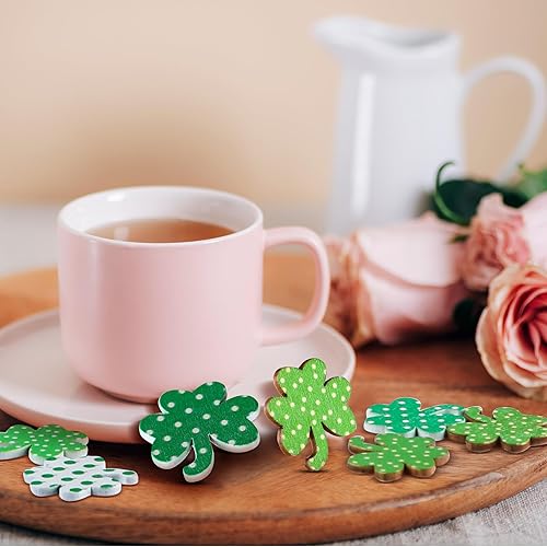 Miniatura 6 de Tisancy 300 piezas de mesa de trébol del día de San Patricio, letreros de madera rústica de madera de trébol de madera irlandesa, centro de mesa de