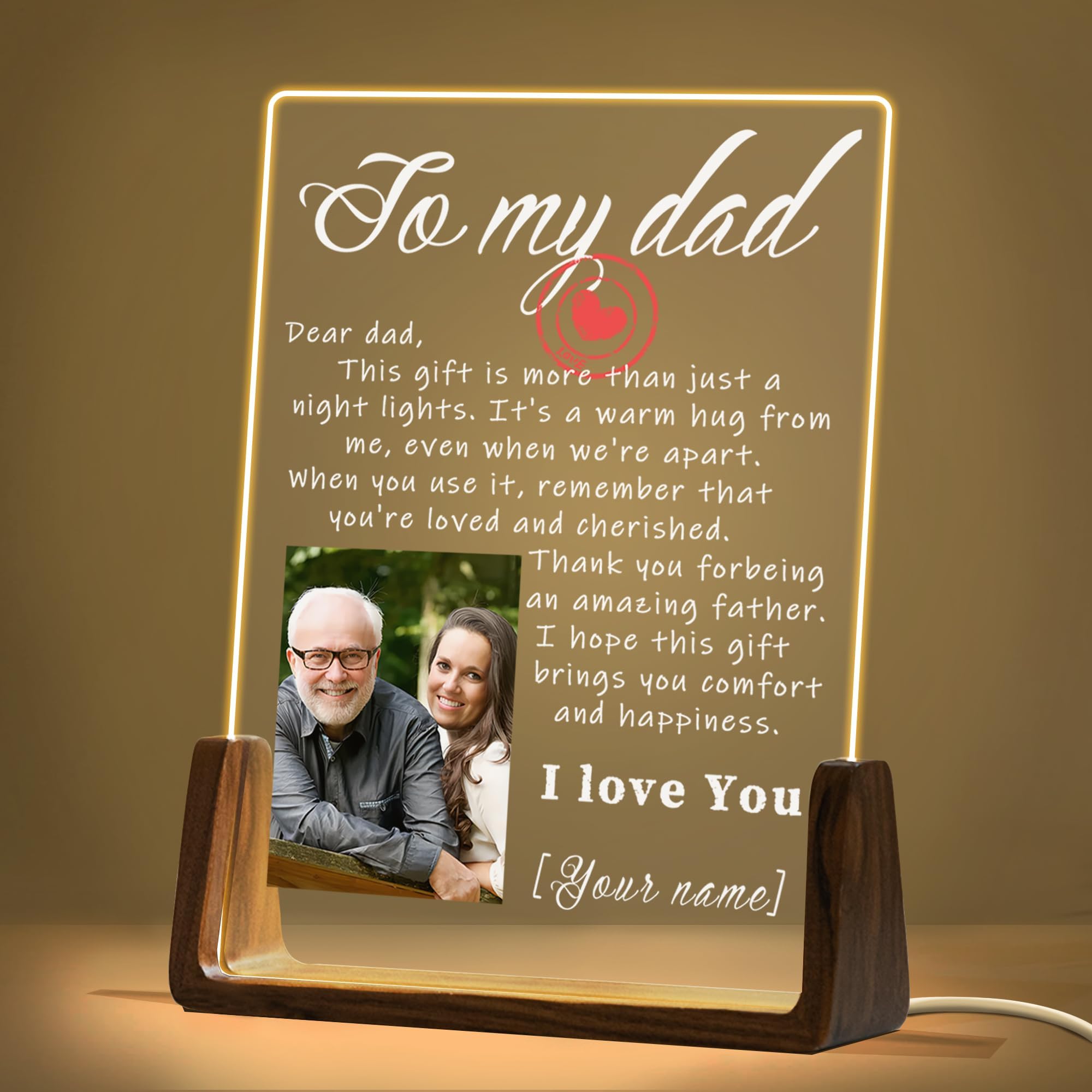 Fathers Day Personalized Gifts, Dad Gifts from Daughter Son, Personalized Night Light with Acrylic Plaque, Custom Gift for Dad Grandpa Husband Christmas Birthday Personalized Photos Gifts