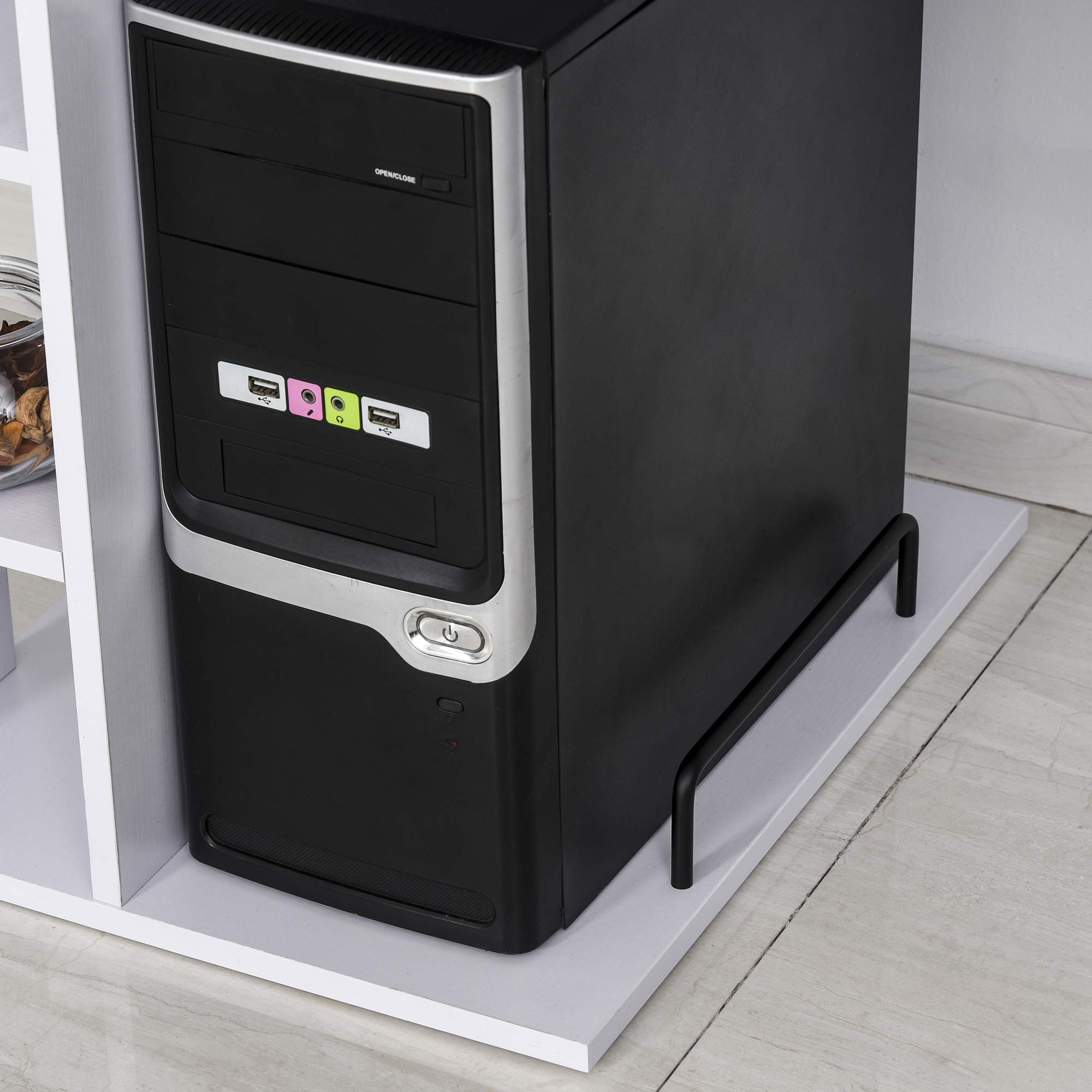 HOMCOM Scrivania per PC Ergonomica con Mensole, Armadietto, Cassetto e Piano Tastiera Estraibile, Bianca, 120x60x74cm