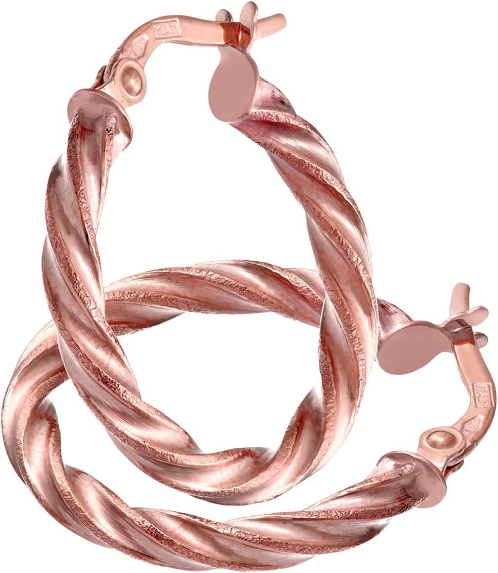 Citerna 9ct Rose Gold Diamond Cut 15 mm Twisted Hoop Earrings 0.2 cm Tube, Rose Gold, Plain