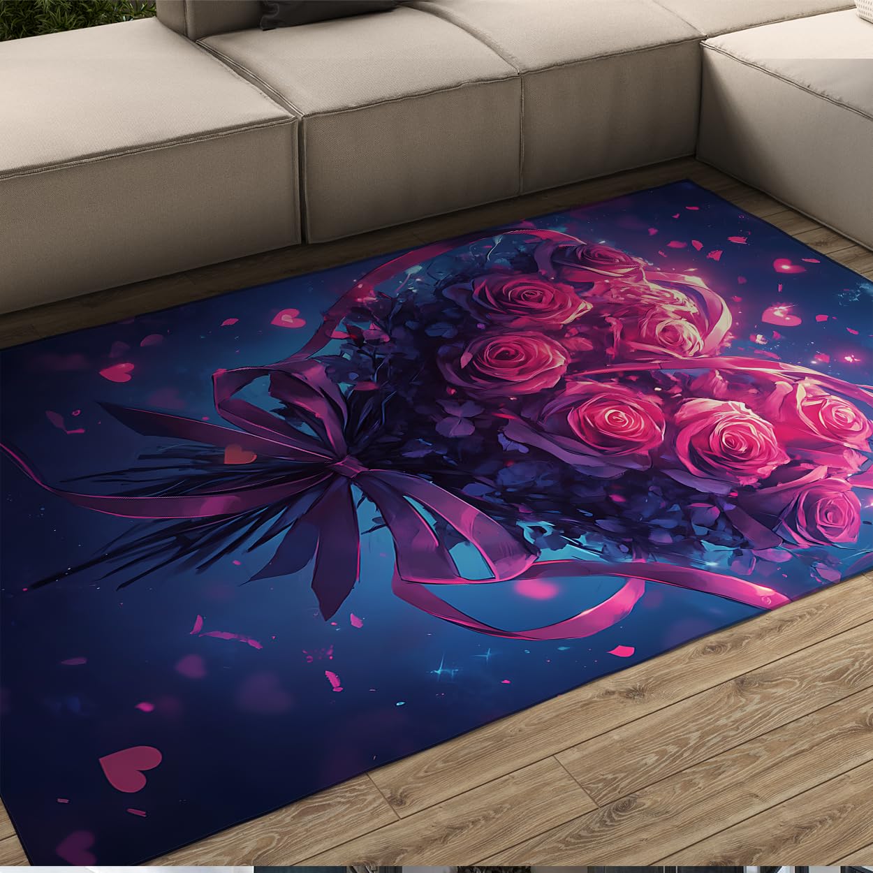 Tapis de la Saint-Valentin bouquet romantique en cœur rose pour cadeau de couple