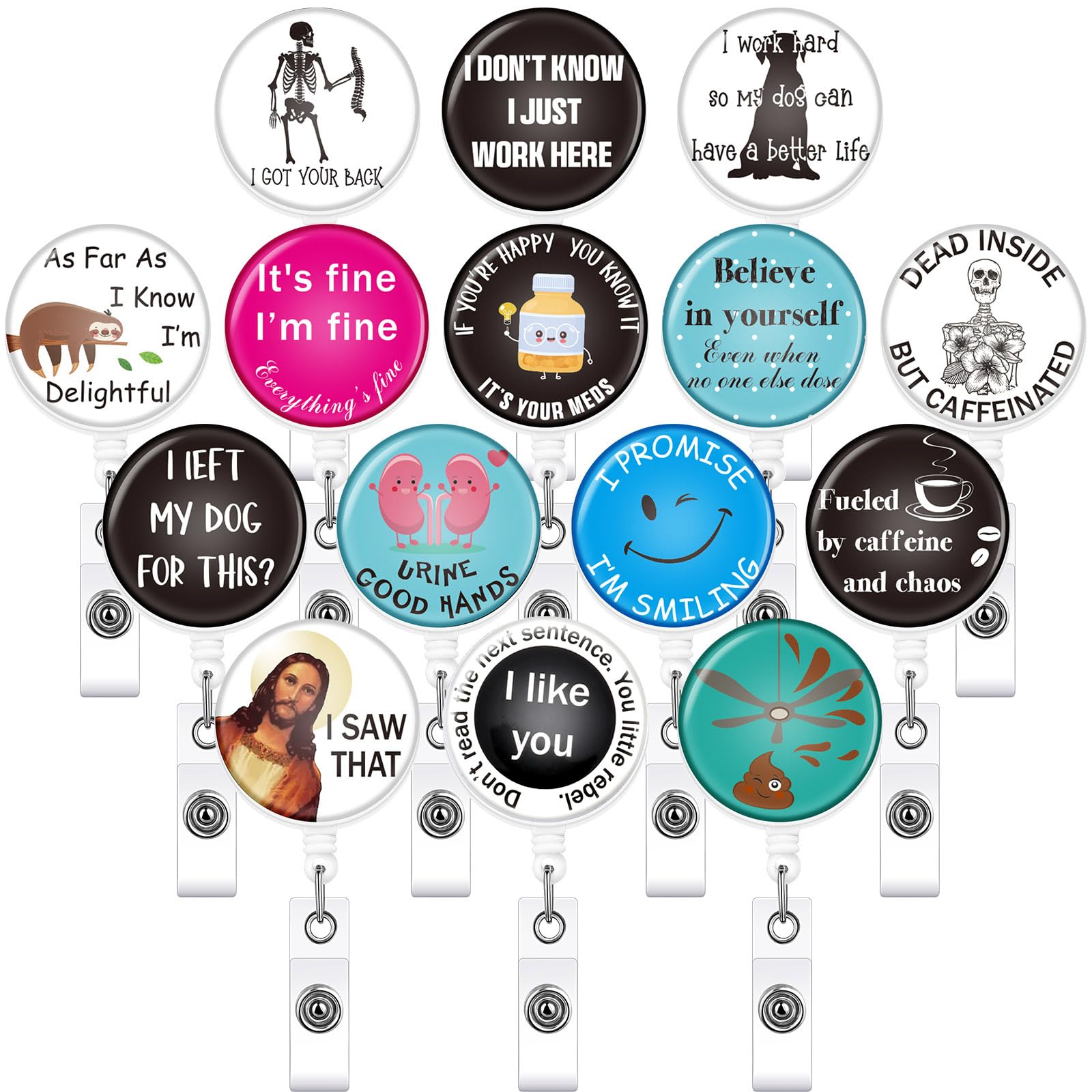 Geosar 16 Pcs Christmas Funny Nurse Badge Reel Bulk Cute Retractable Name ID Clip Badge Holder Nurse Accessories for Work Nursing Assistant Doctor