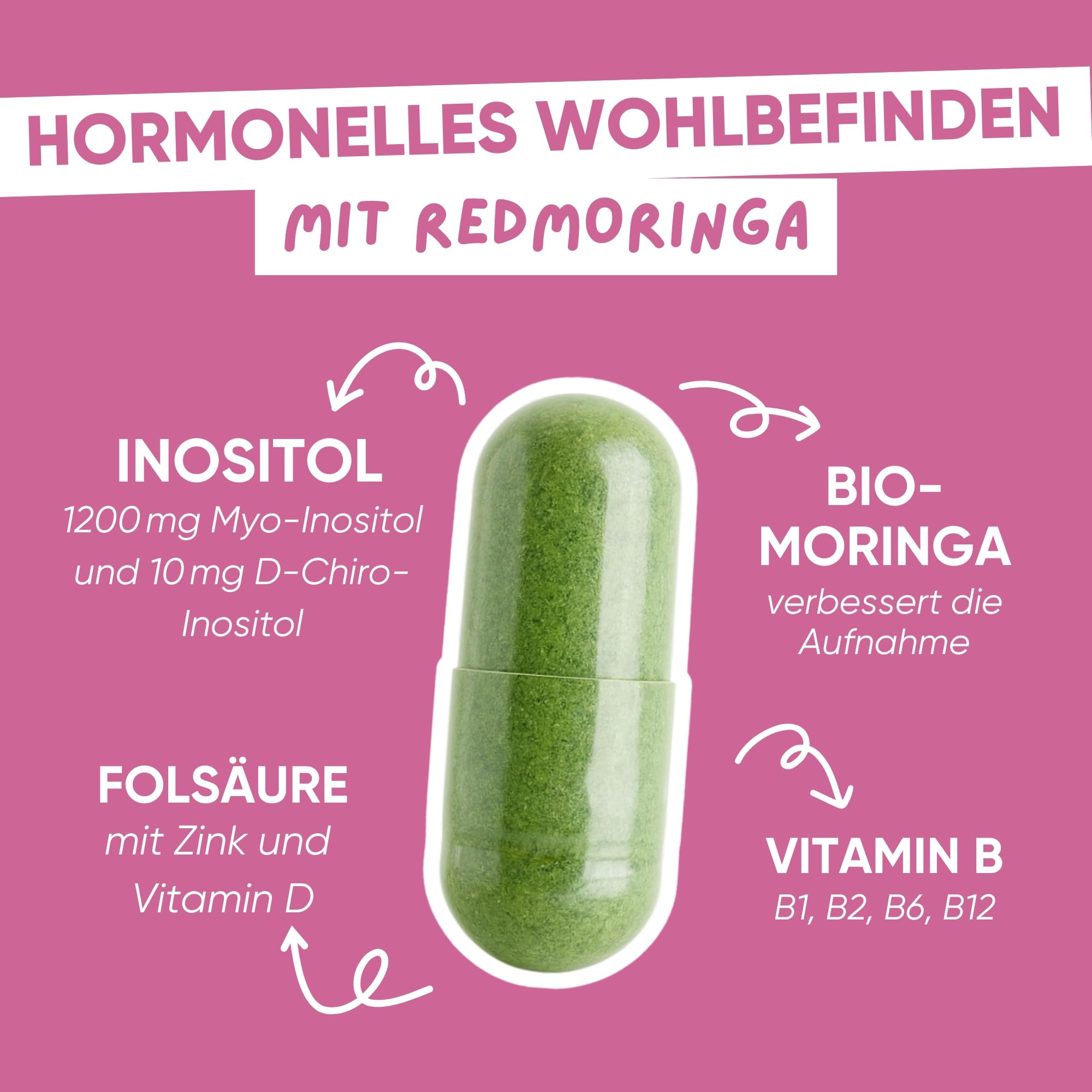 Women Balance PCOS Formula mit Myo Inositol & Bio Moringa Vitamin B Komplex mit B12 & B6 & Folsäure - Unterstützt Hormonhaushalt & Menstruationszyklus - 270 Kapseln