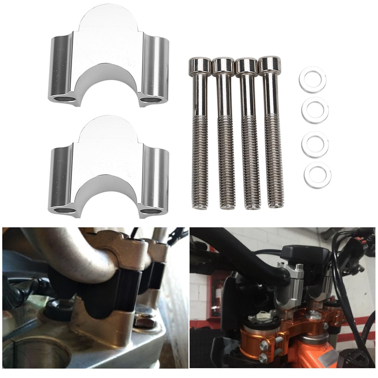 Riser Manubrio, Regolabile Durevole 28MM Premium Morsetto Manubrio Moto Alluminio con 4 Viti X per ATV per Moto Quad(D'argento),maniglia della moto