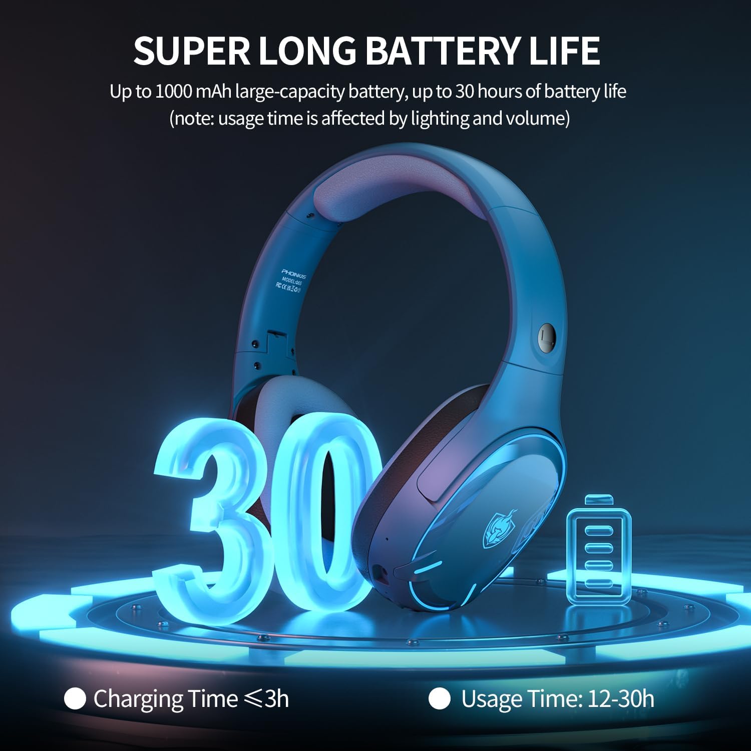 PHOINIKAS Cuffie Gaming Wireless, 2,4GHz Wireless Cuffie per PC/Ps5/Ps4, Microfono a Cancellazione, Cuffie con Microfono, Batteria 30 H, Luce LED, 5.3 Bluetooth per Telefono/Portatile (Blu)