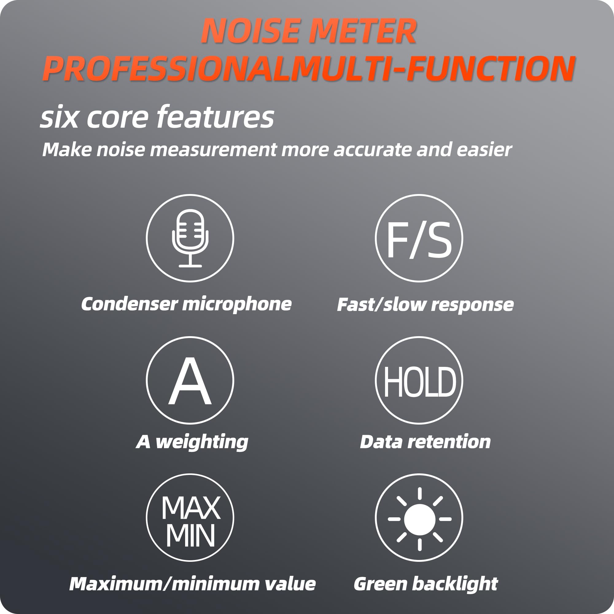 Decibel Meter, XIAOCETOOL®, Noise Decibel Reader, Sound Level Meter – Range 30-130dB, Max/Min, A-Weighted, with Backlit LCD Screen, Data Hold, Fast/Slow, for Home, Outdoor & Noisy Neighbors — Amazon image 6