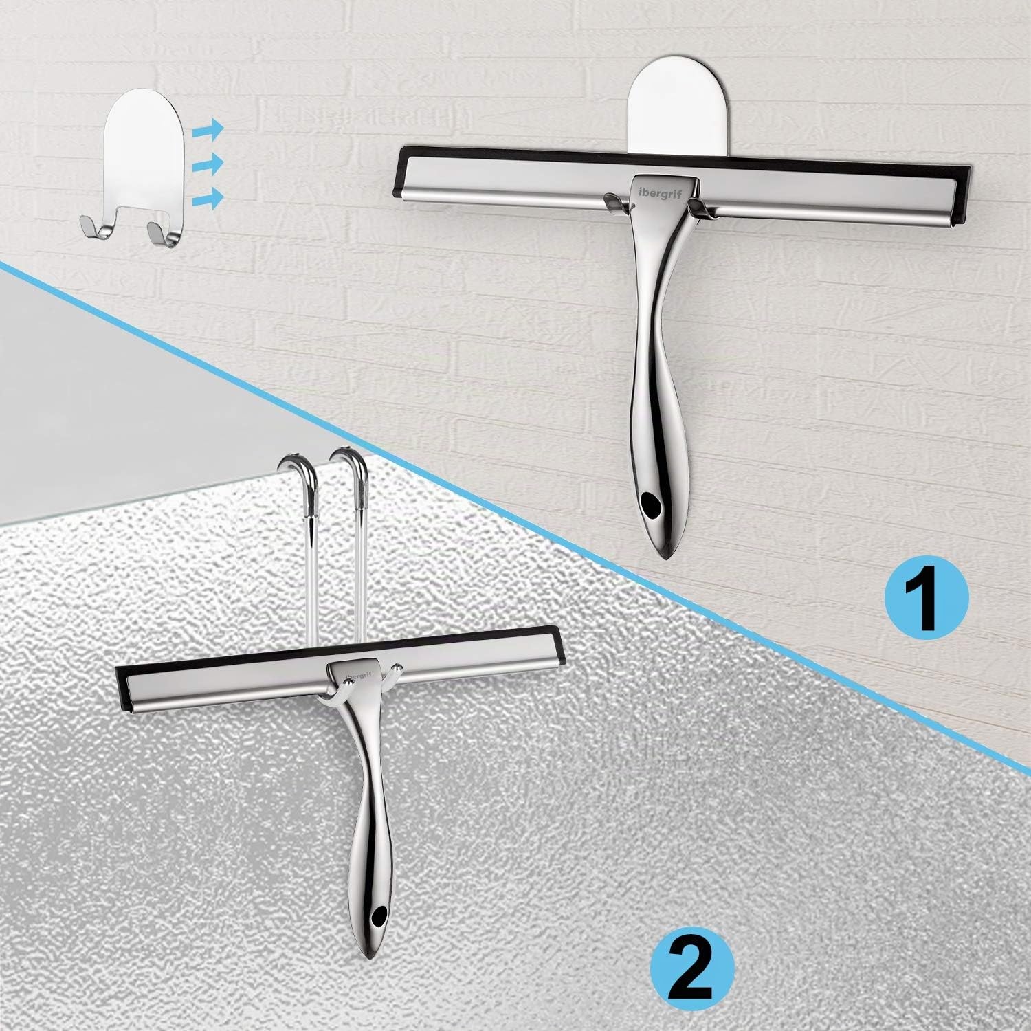 Ibergrif M34101 Raclette de Douche Acier Crochet Mural Essuie-Glace Salle de Bain Auto-Adhésif