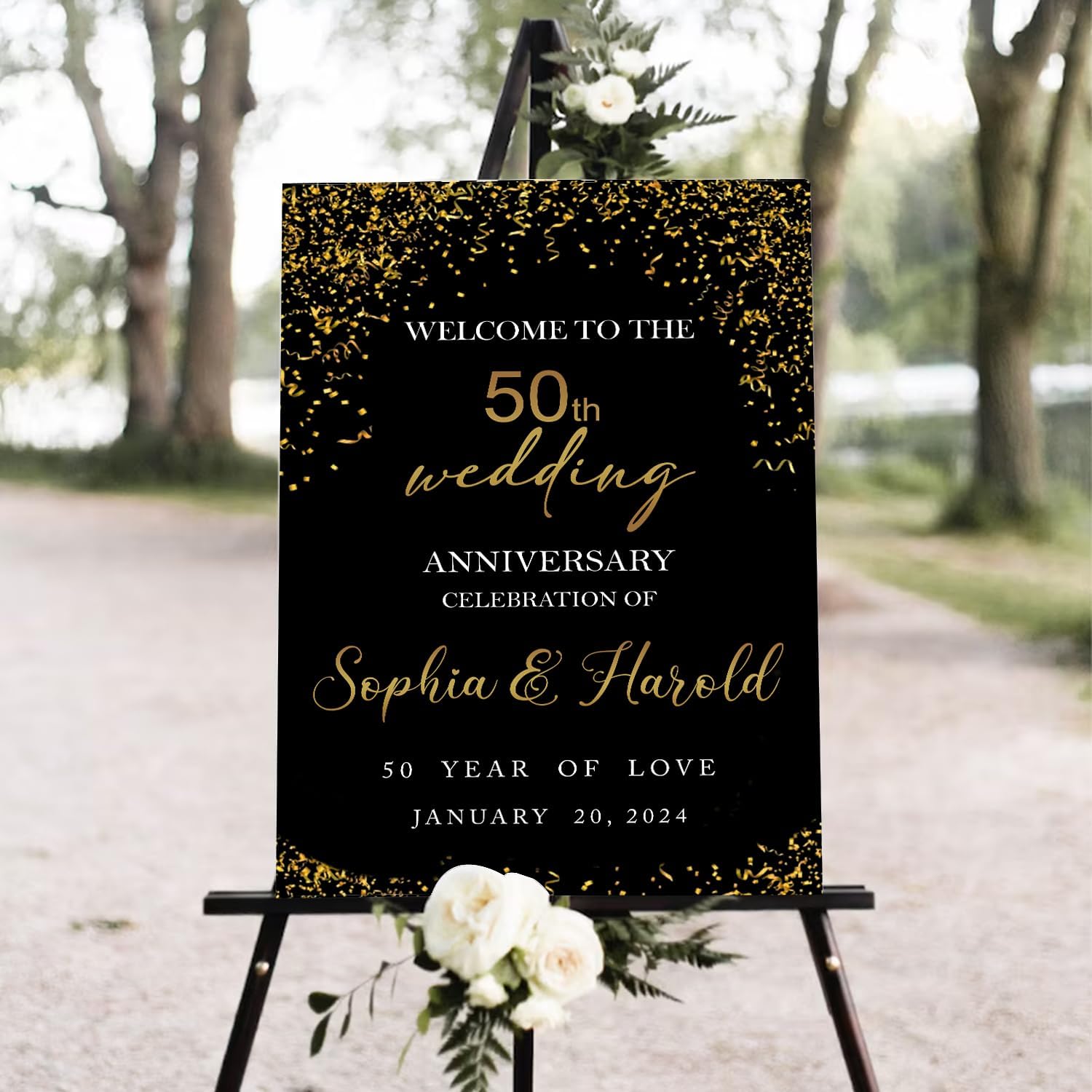 Black Gold Wedding Anniversary Welcome Sign, 50th Wedding Anniversary Sign, 50th Wedding Anniversary Decoration, 50th Anniversary Yard Sign, 50th Anniversary Welcome Sign