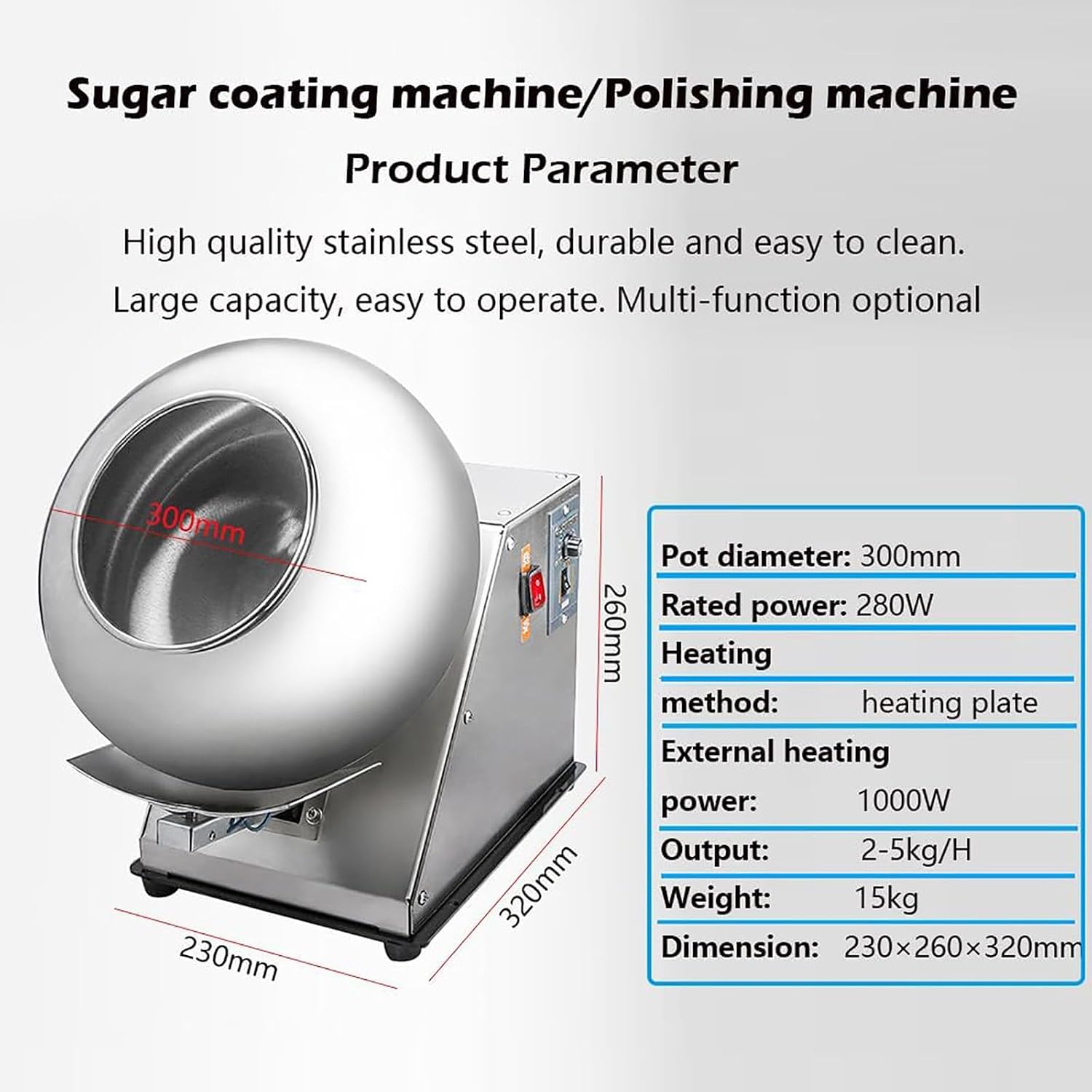Small Chocolate Panning Machine Stainless Steel with Large Heat Dissipation Holes for Long Term Operation Commercial Sugar Coating Pan Tabletop
