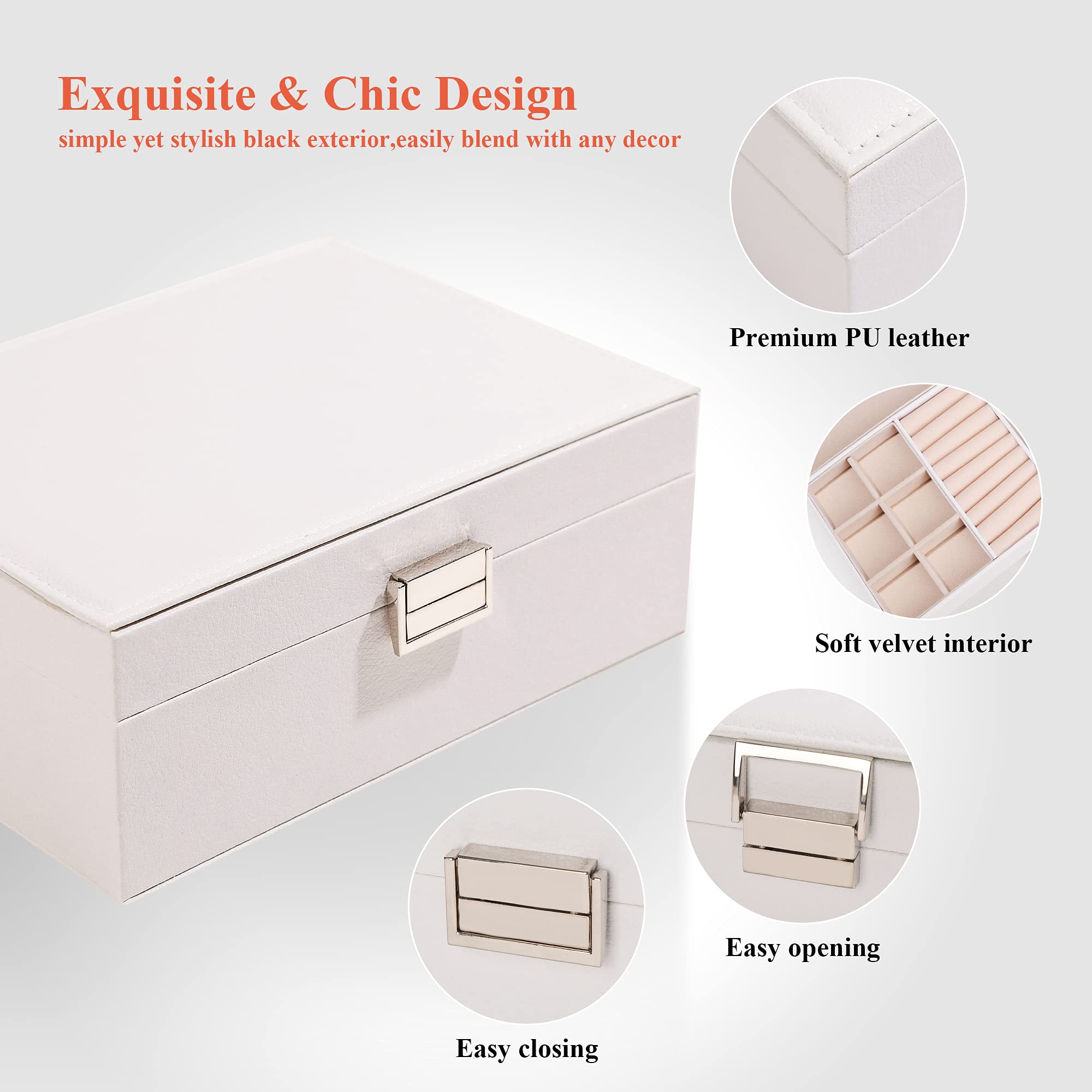 Schmuckkästchen für Mädchen, zweilagig, PU-Leder, Schmuck-Organizer-Box, mit Schloss und Herz-Spiegel