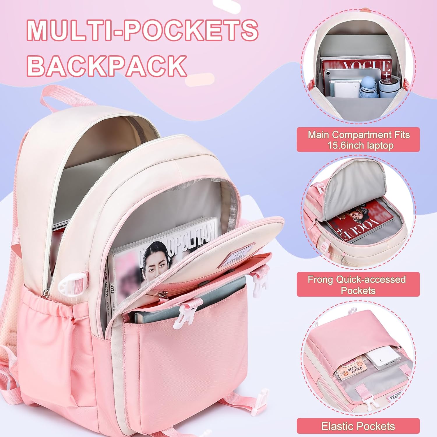 MOMUVO School Backpack Set for Girls,3pcs Bookbag with Lunch Box Pencil Case Kids School Bag Set - Image 2