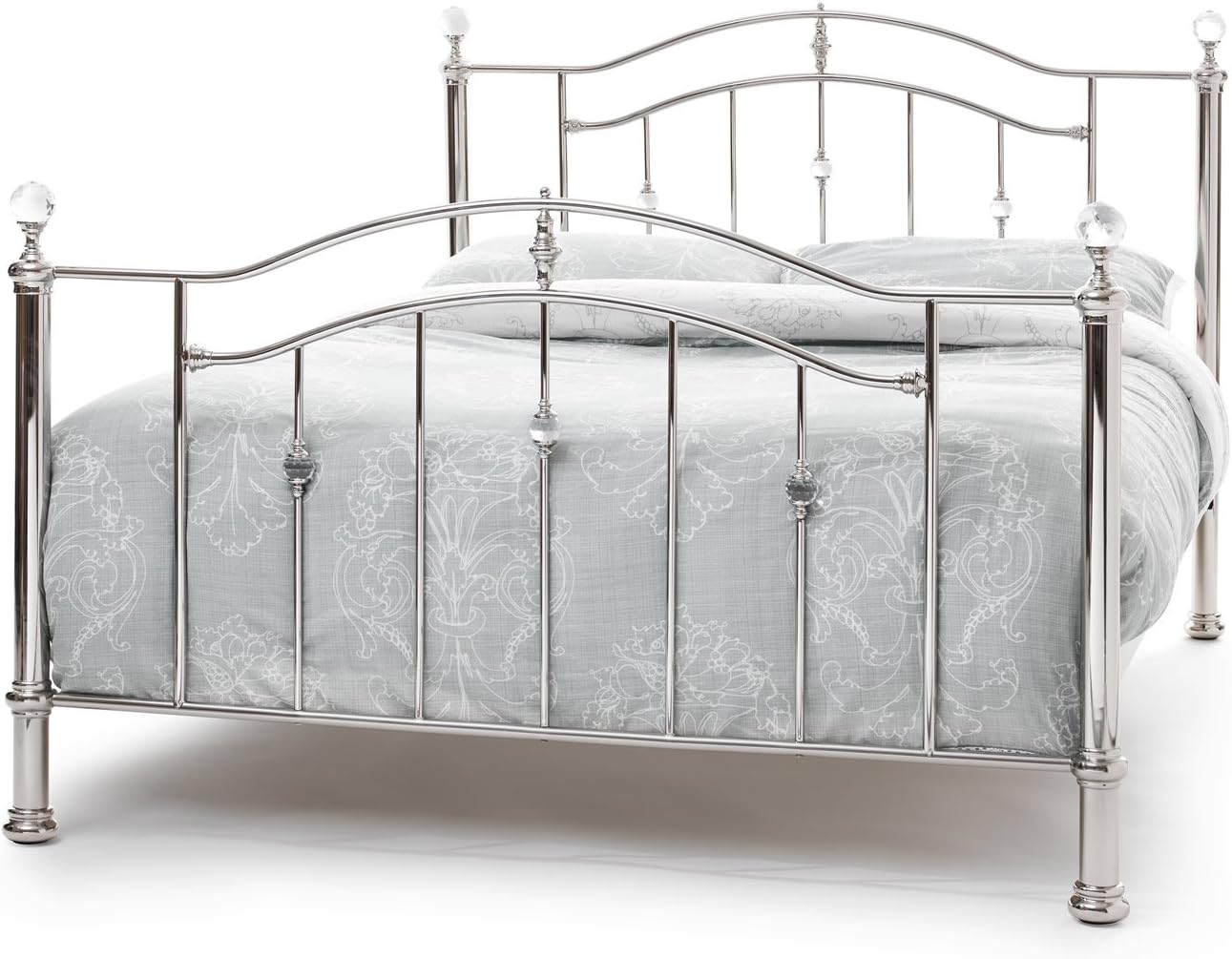 Serene Ashley Nickel Metal Bed Frame - Small Double Bed Frame - 4FT Bed - Silver Bed Frame