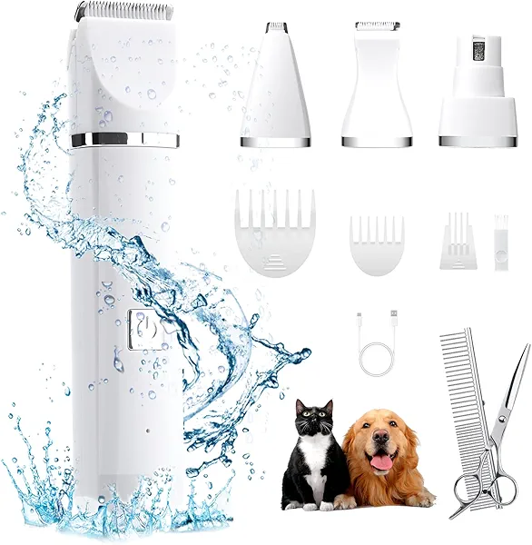 EBONY Dog Clippers 4 in 1 Dog Grooming Kit for Cats Low Noise Pet Hair Clippers with Comb Rechargeable Dog Trimmer for Grooming Pet Hair Clippers Tools for Dogs Cats