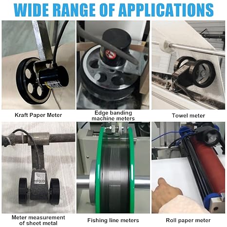 Digital Length Meter Counter with Measuring Wheels, Automated Operation with Alarm Power-Off Memory User-Adjustable Parameters for Precise Measurement from 0-999999
