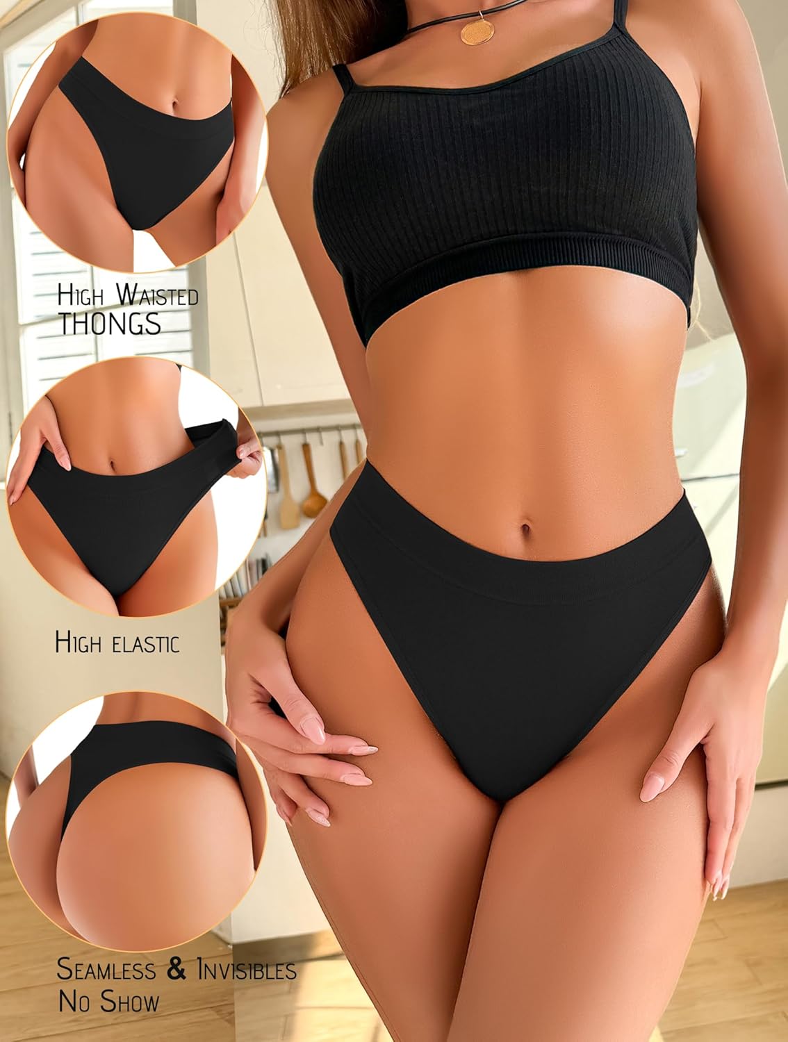 Womens Underwear Breathable Seamless Thongs 6 Pack Comfortable No Show High Waisted Thong Tangas Panties - Image 7