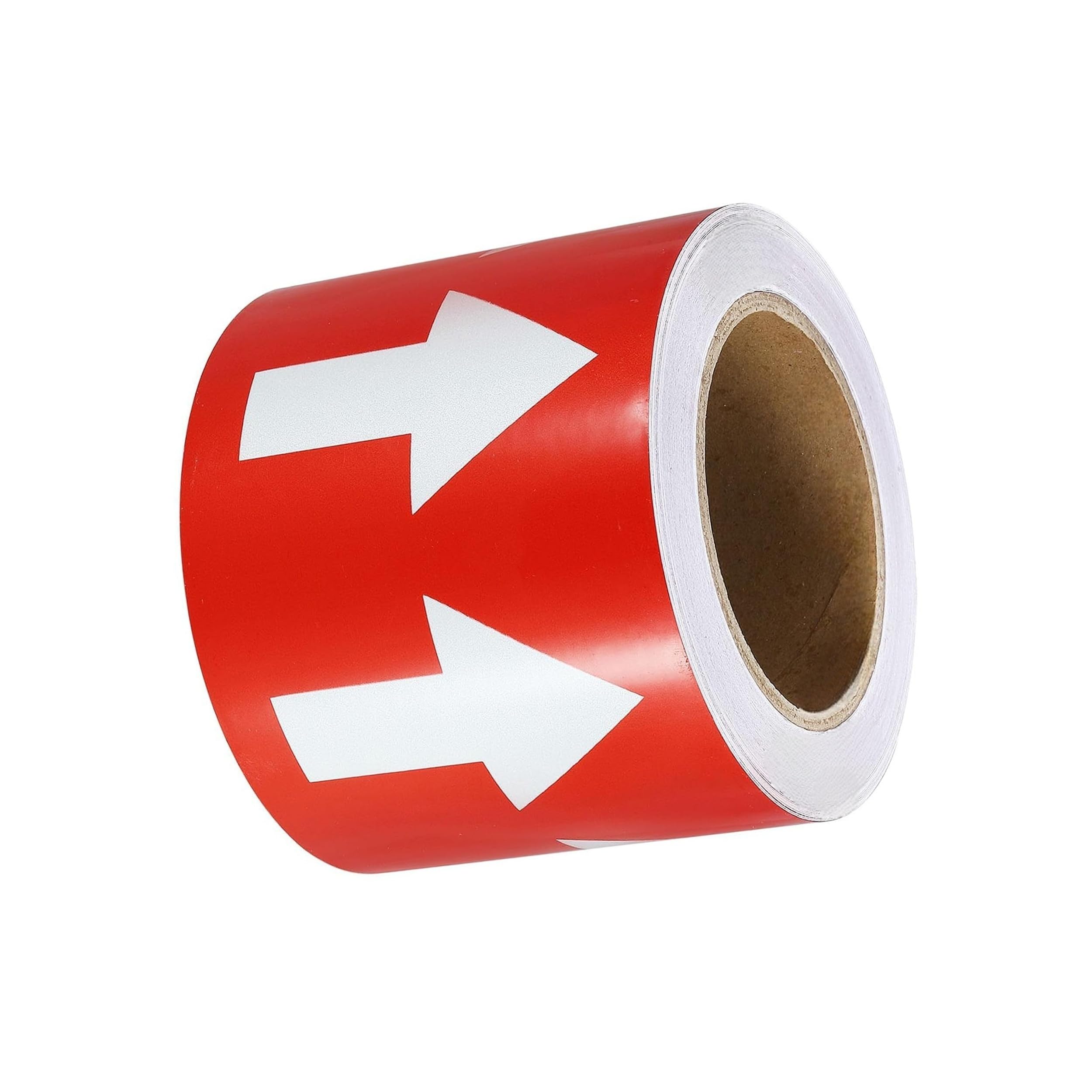 Pipe Flow Arrow Tape Pipeline Arrow Stickers 4 Inch x 66 Ft (10cm x 20M) Pipe Identification Marking Arrow Labels with Reflective Strips for Pipe Flow Markers, Red/White