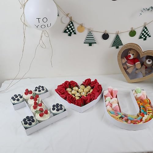 Miniatura 5 de Caja de regalo de cartón de 10 pulgadas con forma de corazón de macé de flores, fresas, dulces, con ventana transparente, juego de 2 (LM) (dorado)