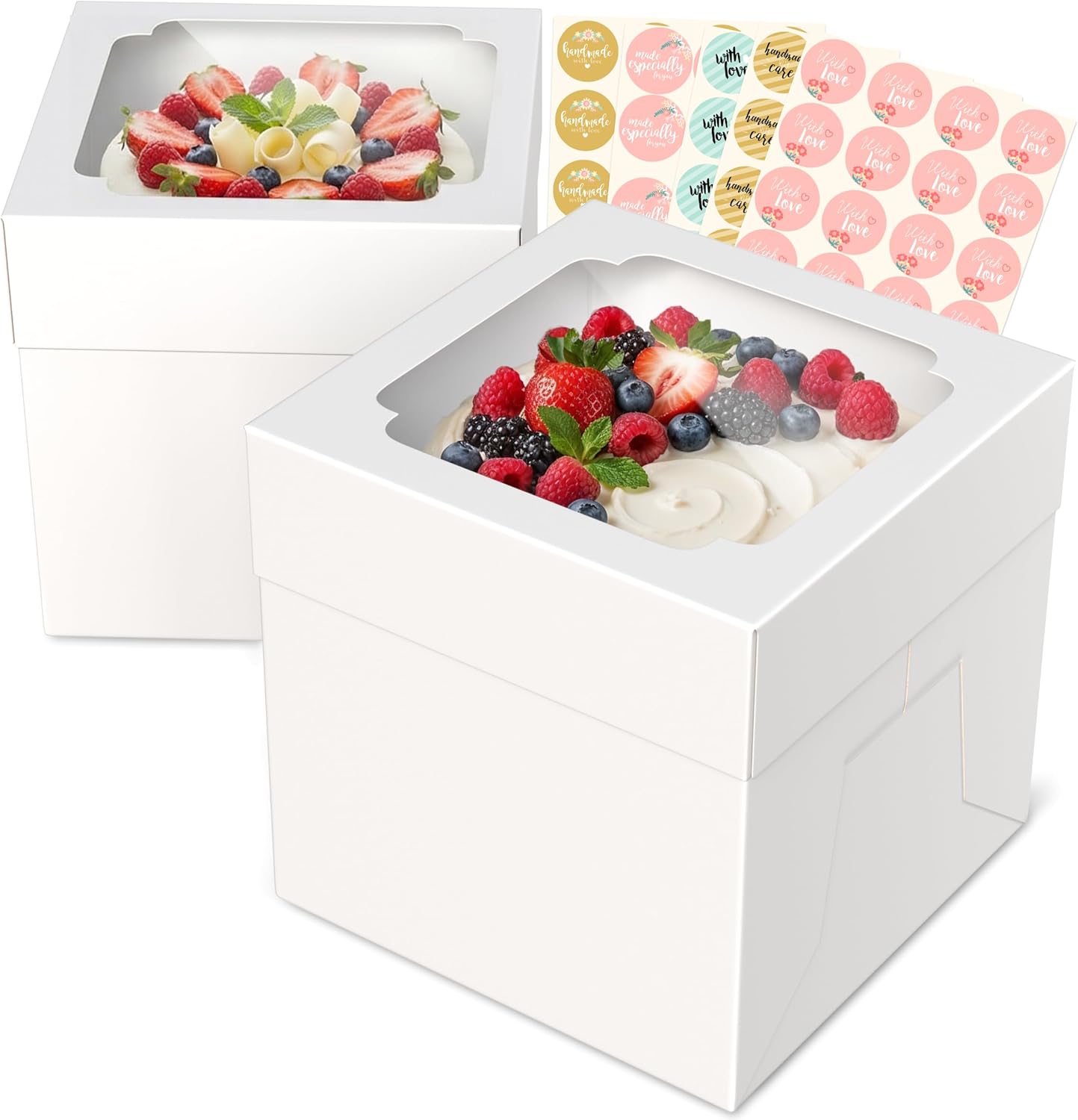 20pcs Cake Boxes 8 Inch, 8x8x8 Boxes for Cakes, Pies, Treats, Small 8x8 Cake Boxes with Window, White Bakery Boxes, Cajas para Pasteles de 8 Pulgadas for Wedding, Birthday, Valentines Day, Christmas