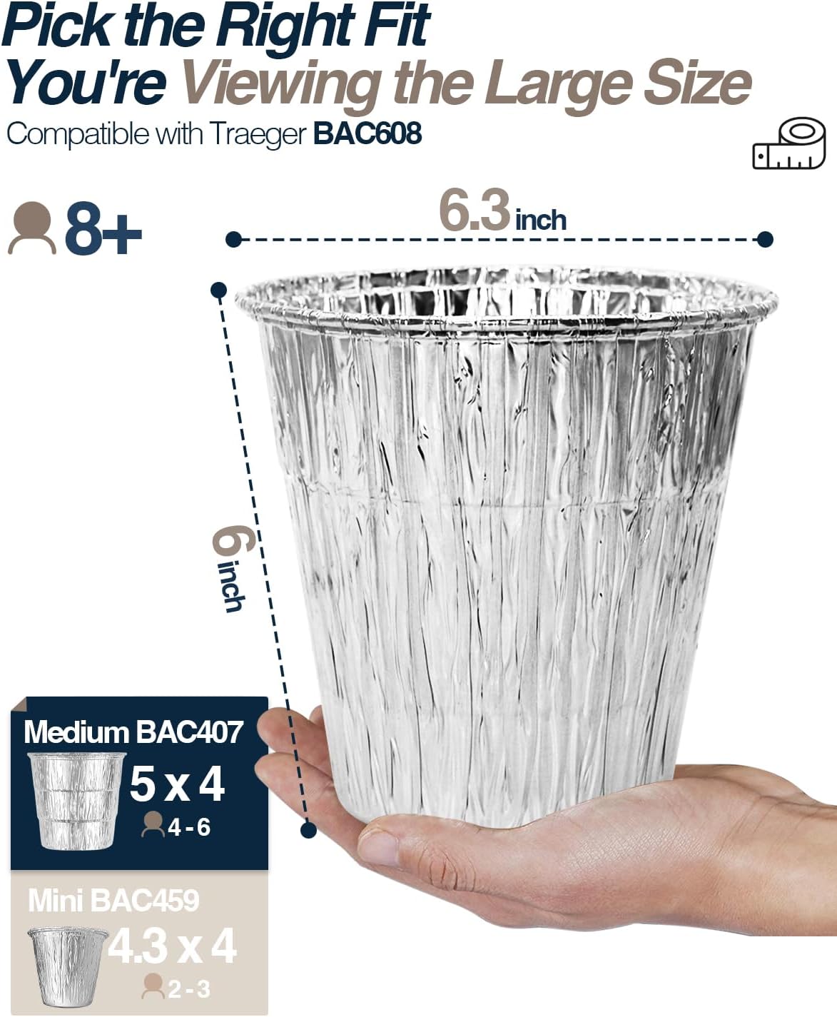 Grease Bucket Liner for Traeger BAC608 Grease & Ash Keg, Drip Tray Liners for Timberline, Ironwood, Woodridge Pellet Grills and Flatrock, Drip Bucket Cup for Pit Boss, 6.3” x 6.0”, 25Pack