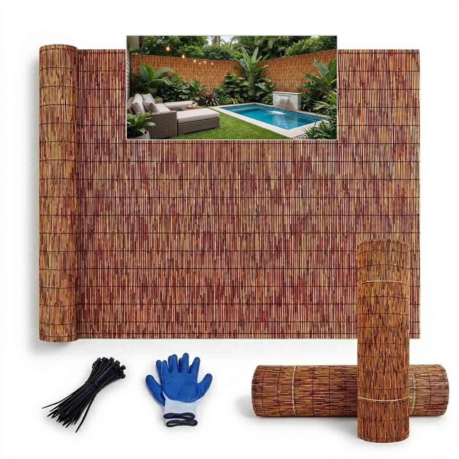 Brise Vue Balcon Occultant Et Canisse Extérieur Pour Protection Terrasse Jardin Décoration Naturelle Clôture Résistante Au Vent Sans Perçage Pare Vue Panneau Bois(Brun,H100xL800cm)