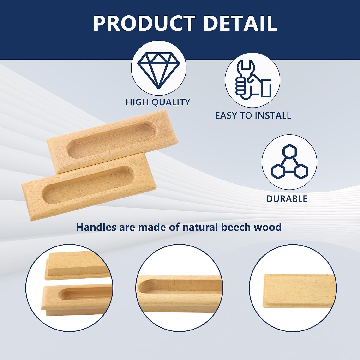 4PCS Wood Recessed Cabinet Handles - Flush Mount Concealed Pulls for Sliding Closet, Barn Bypass, Pocket Doors, Wardrobes & Drawers, Invisible Embedded Rectangular Pull Handles