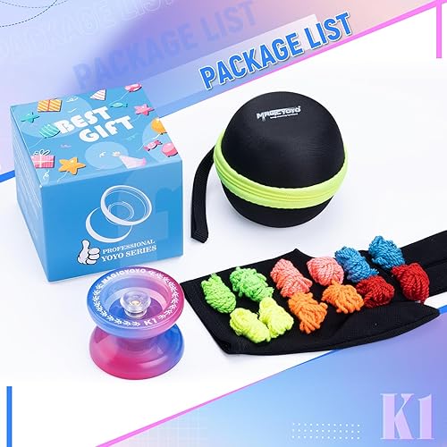 Miniatura 7 de K1 Responsive Yoyo para niños principiantes, Yoyo de plástico para adultos, truco profesional de yoyo con 12 cuerdas de yoyo + 2 pilas + bolsa de