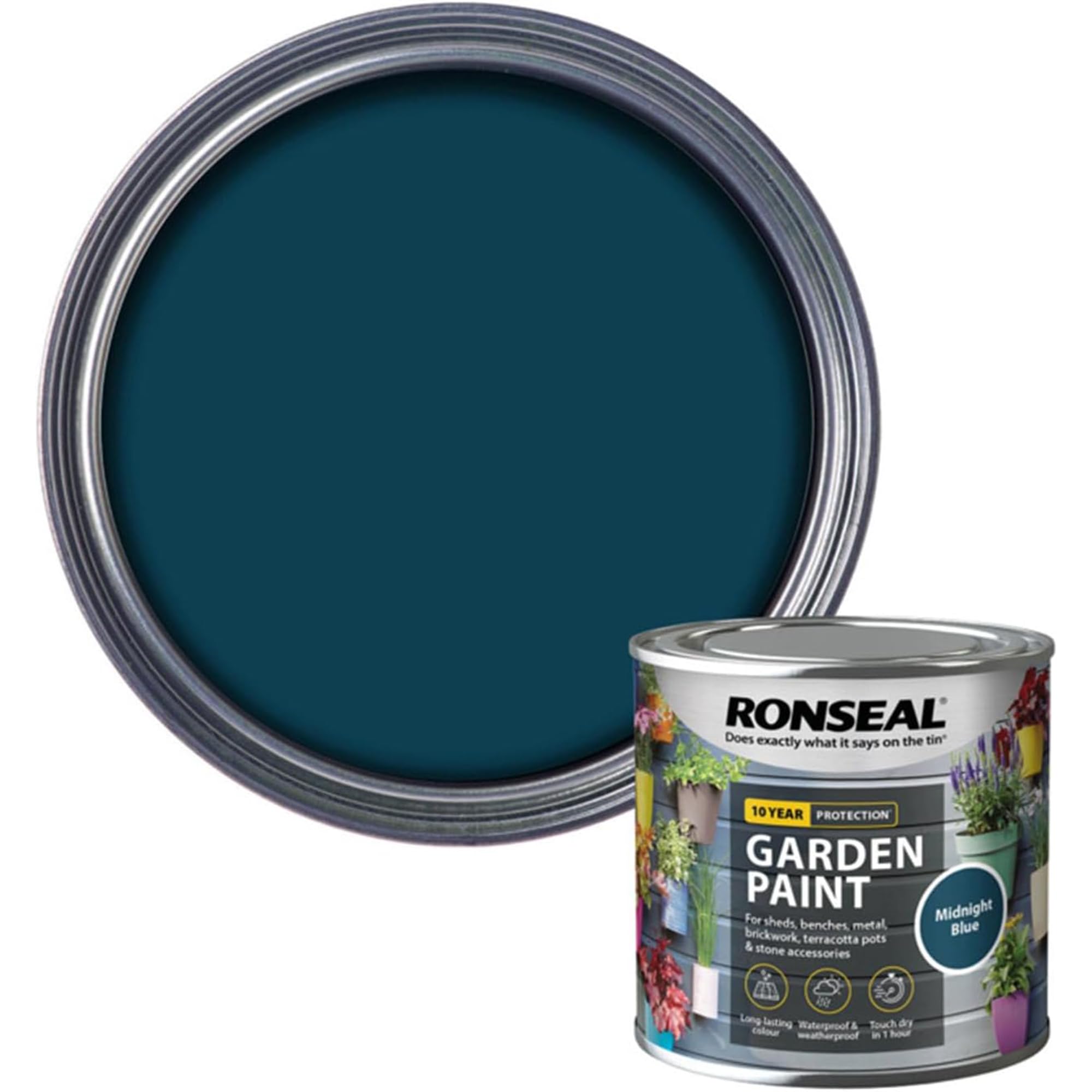 AOC24 Garden Fence Paint 250ml – Multi-Surface Exterior Paint for Wood, Brick, Metal, Stone & Terracotta – Waterproof, Resists Fading, Matt Finish for Sheds, Fences, Garden Furniture Midnight Blue