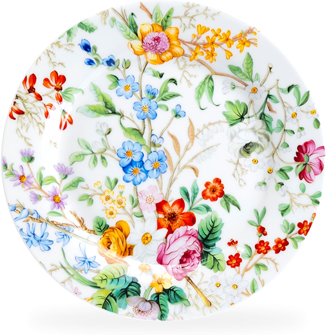 Gracie Bone China by Coastline Imports Lismore Rose Garden (7.5-inch) Set of 4 Bone China Dessert Plates, Multi