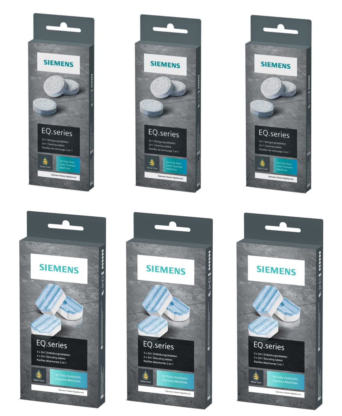 3x SIEMENS Reinigungstabletten (TZ80001) + 3x SIEMENS Entkalkungstabletten (TZ80002)