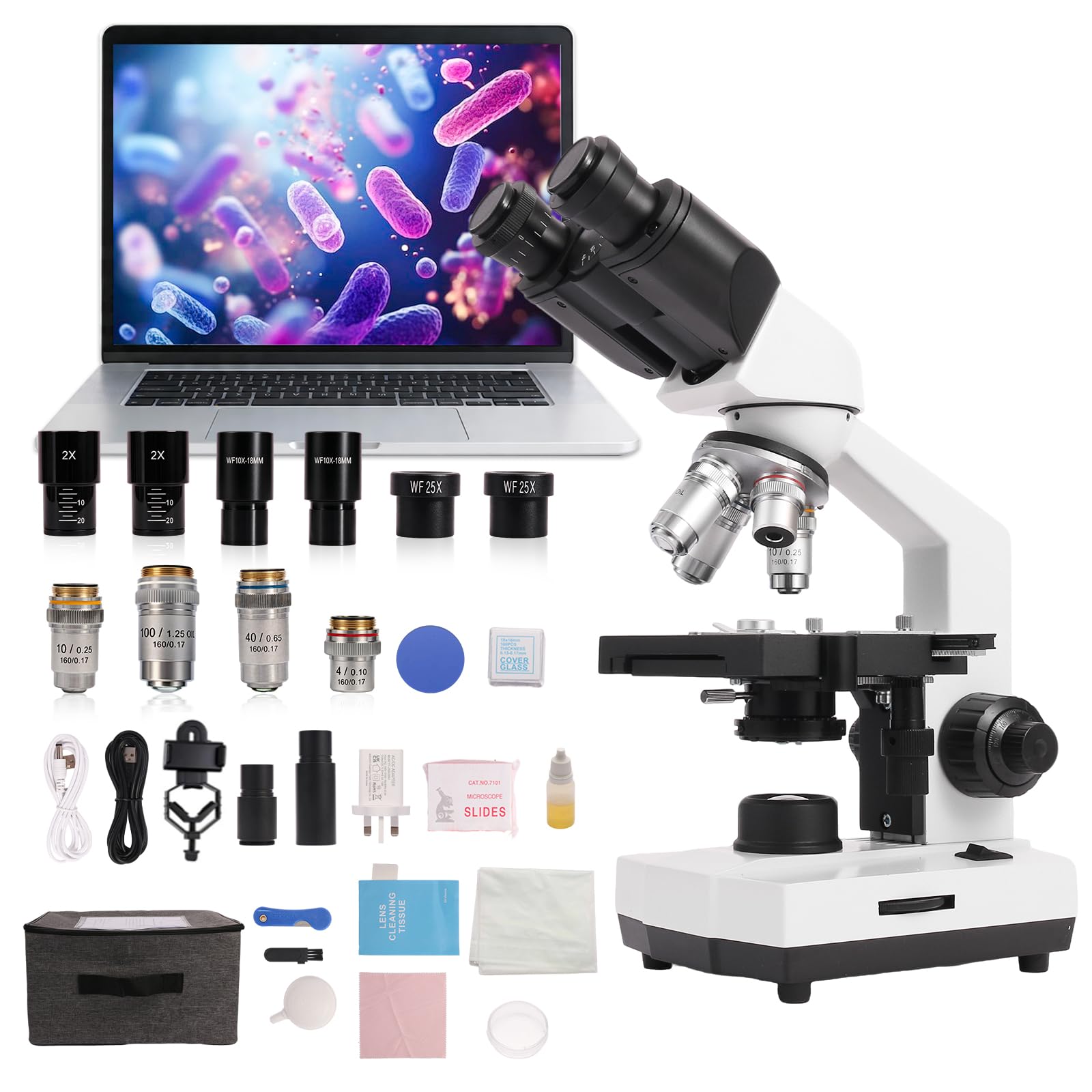 SWIFT SW320B Microscopio Binocular Profesional Compuesto de Laboratorio | 40X-5000X, soporte para teléfono y accesorios para experimentos, cuerpo de metal para adultos y estudiantes