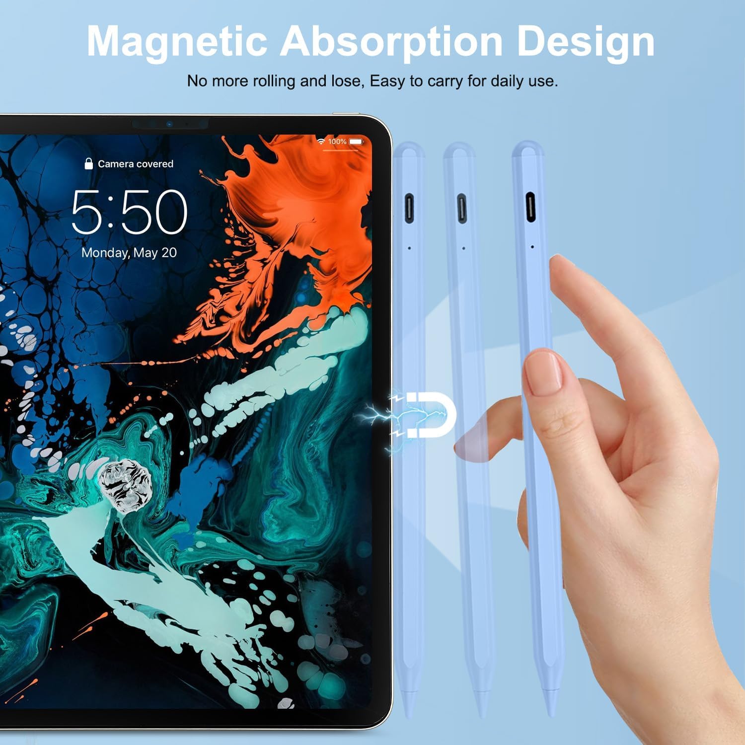 Stylus Pen for iPad Apple: Fast Charge for Pencil Apple Pen with Palm Rejection Tilt Sensitivity - Pen for iPad 10/9/8/7/6, iPad Pro 12.9"/11"/13" M4, iPad-mini 6/5, iPad-Air 5/4/3/M2 Blue - Image 6