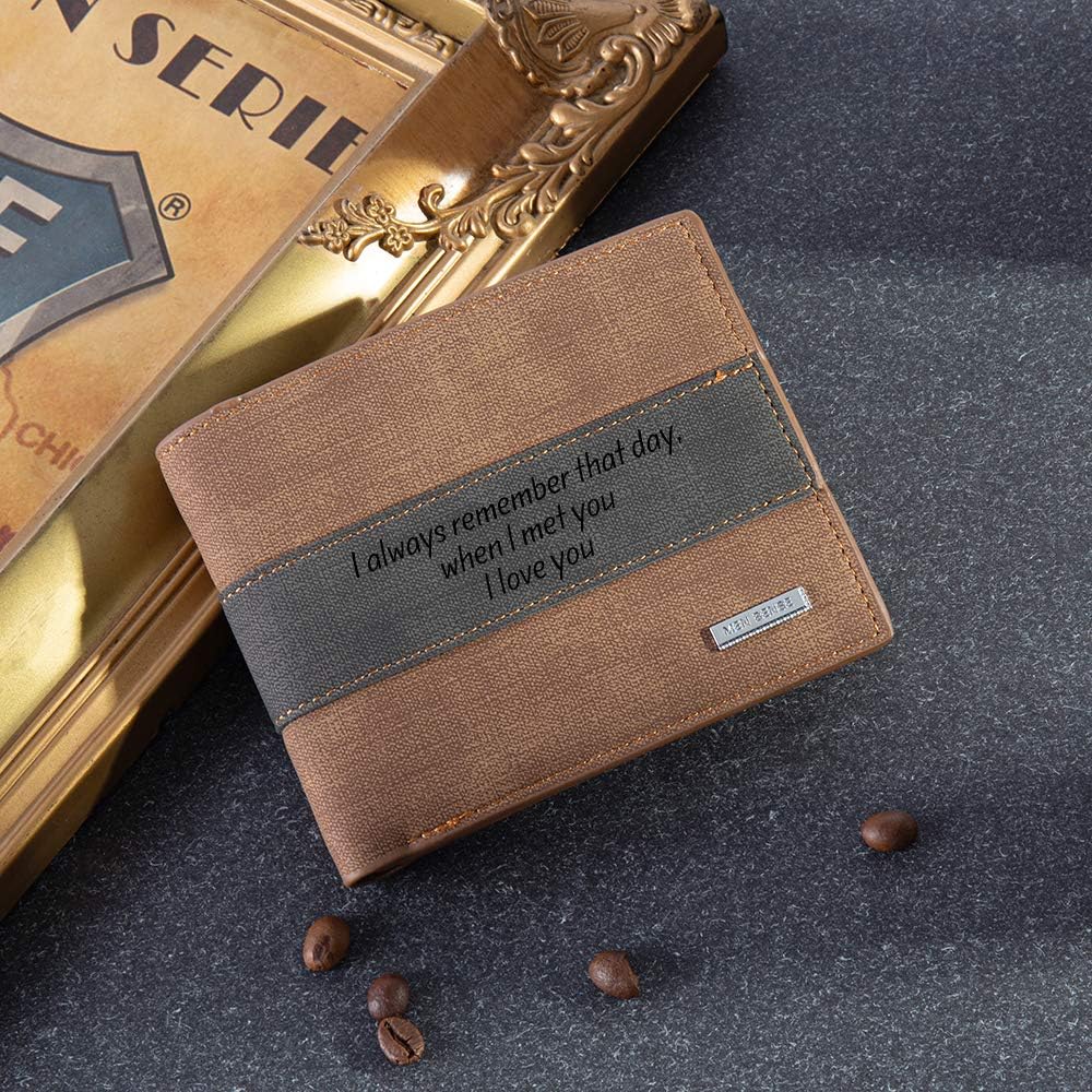 Custom Mens Leather Wallet for Father Men Personalized Photo Leather Wallets Mens Large Capacity Picture Wallet for Dad Boyfriend Father's Day (Type8-Text)
