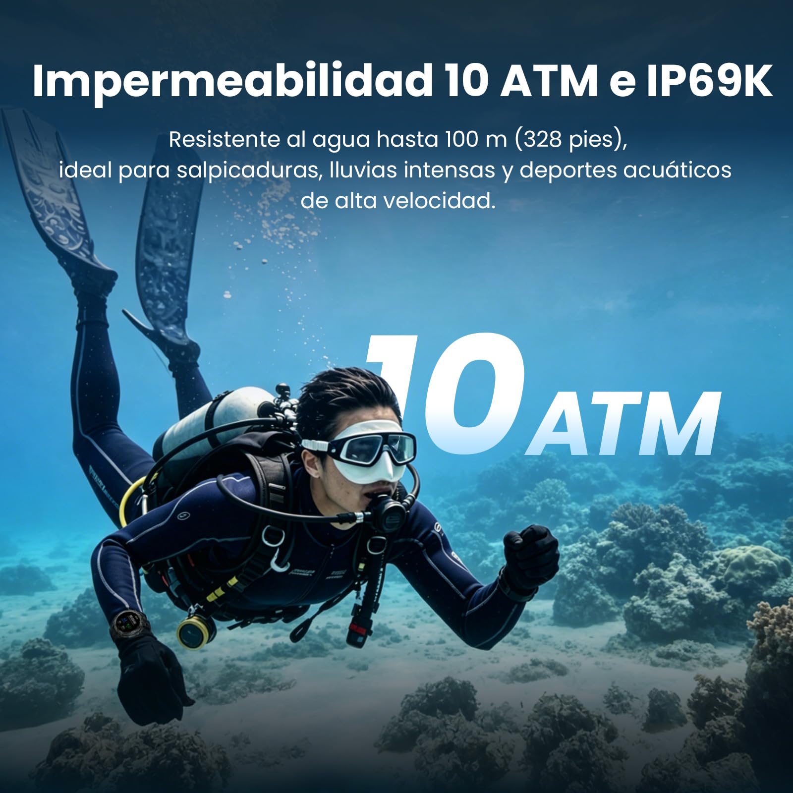 KOSPET Tank T4 Smartwatch con GPS, Acero Inoxidable, Mapas Offline, 10ATM Impermeable hasta 45 m, Batería de 50 Días, 180+ Modos Deportivos, Llamadas Bluetooth, Frecuencia Cardíaca y Sueño（Negro）