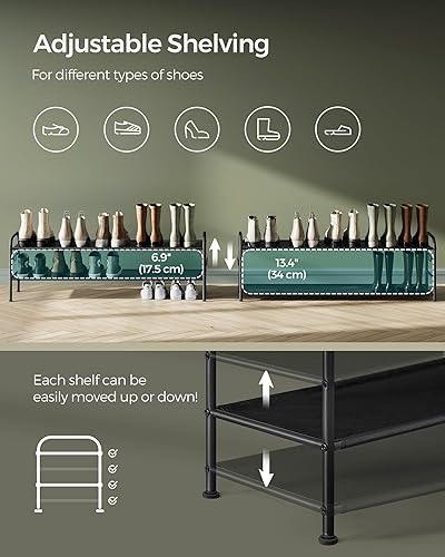 Miniatura 4 de SONGMICS Zapatero de 2 niveles, organizador de zapatos de tela con 4 ganchos, capacidad para hasta 12 pares de zapatos, zapatero de altura ajustable