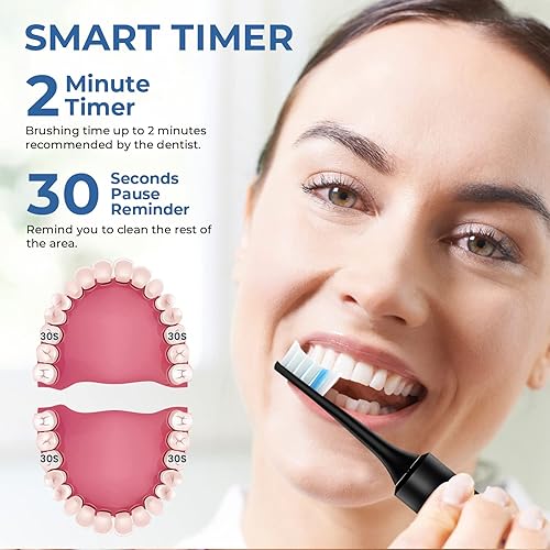 Miniatura 5 de Cepillo de dientes eléctrico Sonic para adultos, negro, 5 modos, 8 cabezales de cepillo, 2 fundas de viaje, recargable, IPX7 impermeable