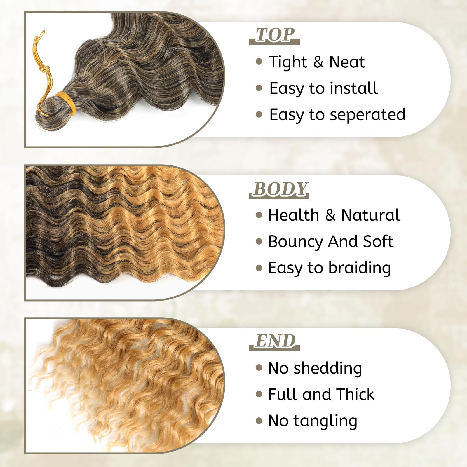 Alaleibaby Ocean Wave Crochet Hair 22 inch Deep Wave Crochet Hair 6 Packs boho hair for braiding Hair Extensions curly Braiding Hair for Black Women water wave crochet hair (T27# - Image 3